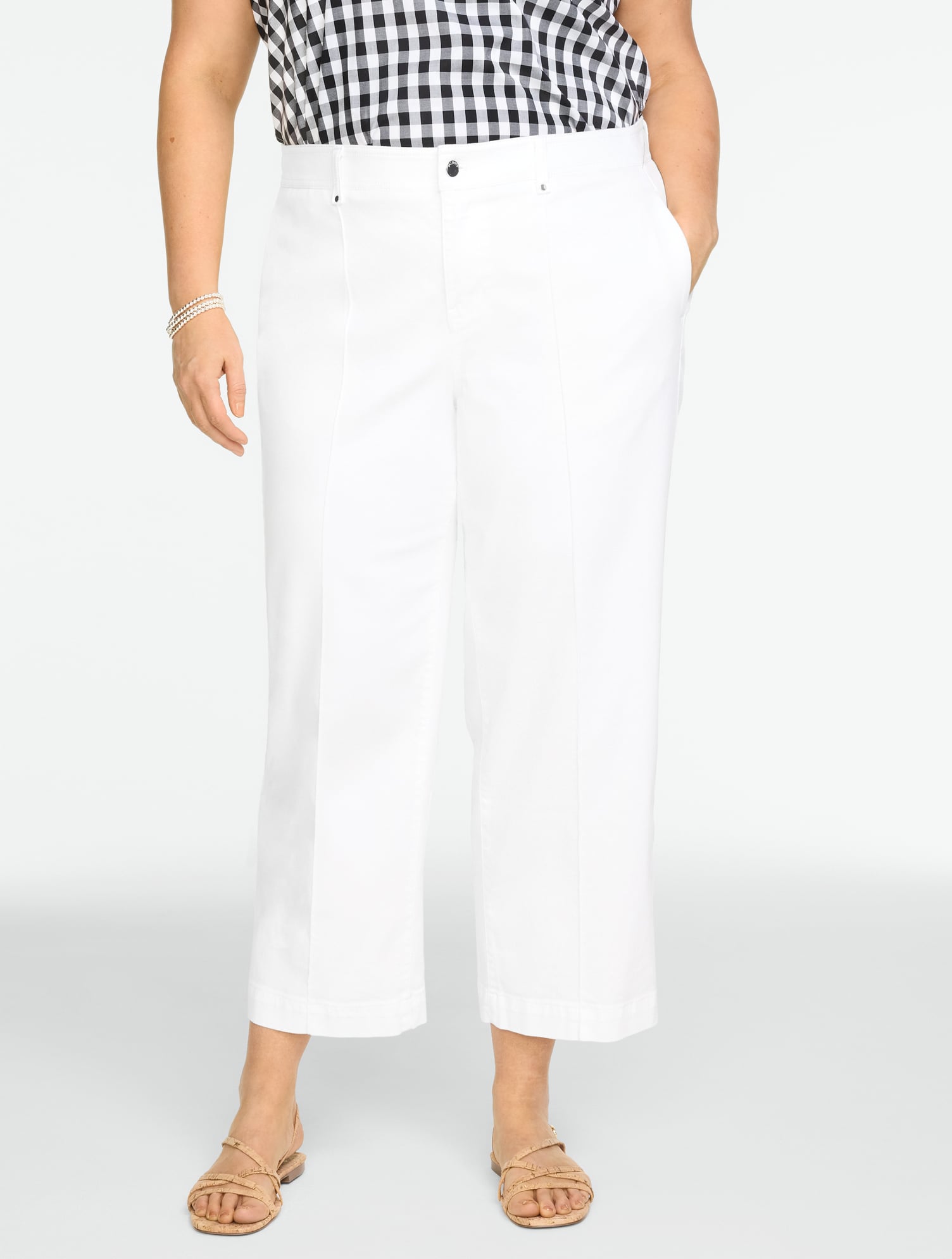 Wide Crop High Waist Lightweight Jeans - Pintuck