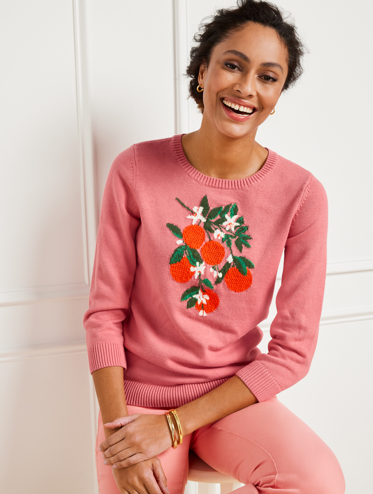 Talbots Bold Oranges Crewneck Sweater Pullover - Strawberry Pink - 1x