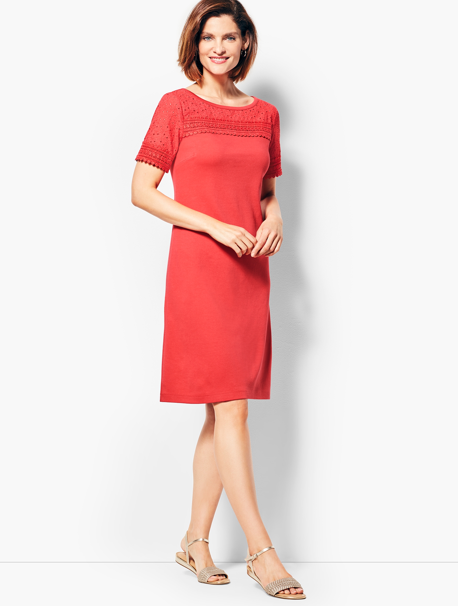 knee length dresses for ladies T by Talbots Pink Striped Cotton Lace-Up T-Shirt Dress