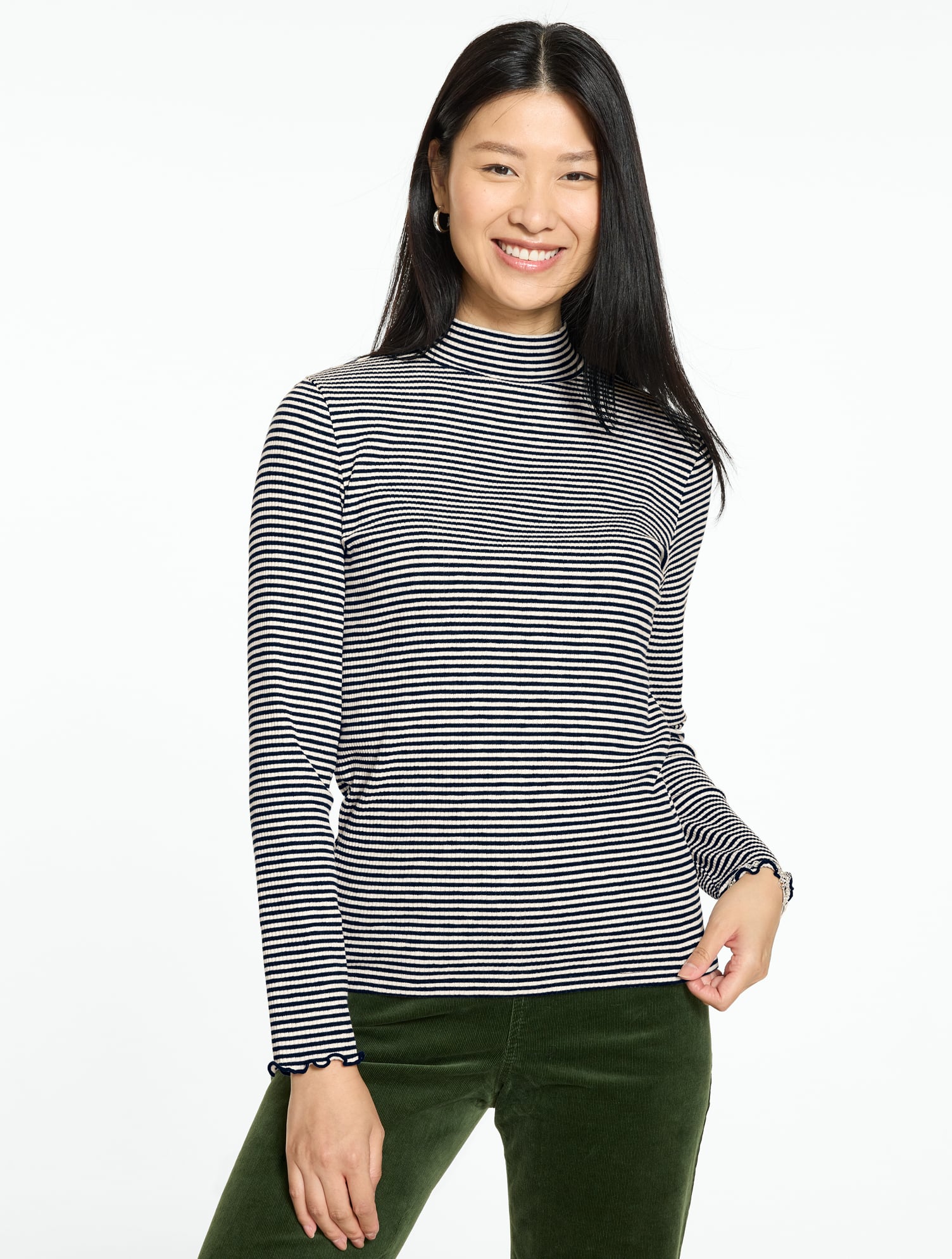 Ribbed Mockneck Tee - Greenwich Stripe