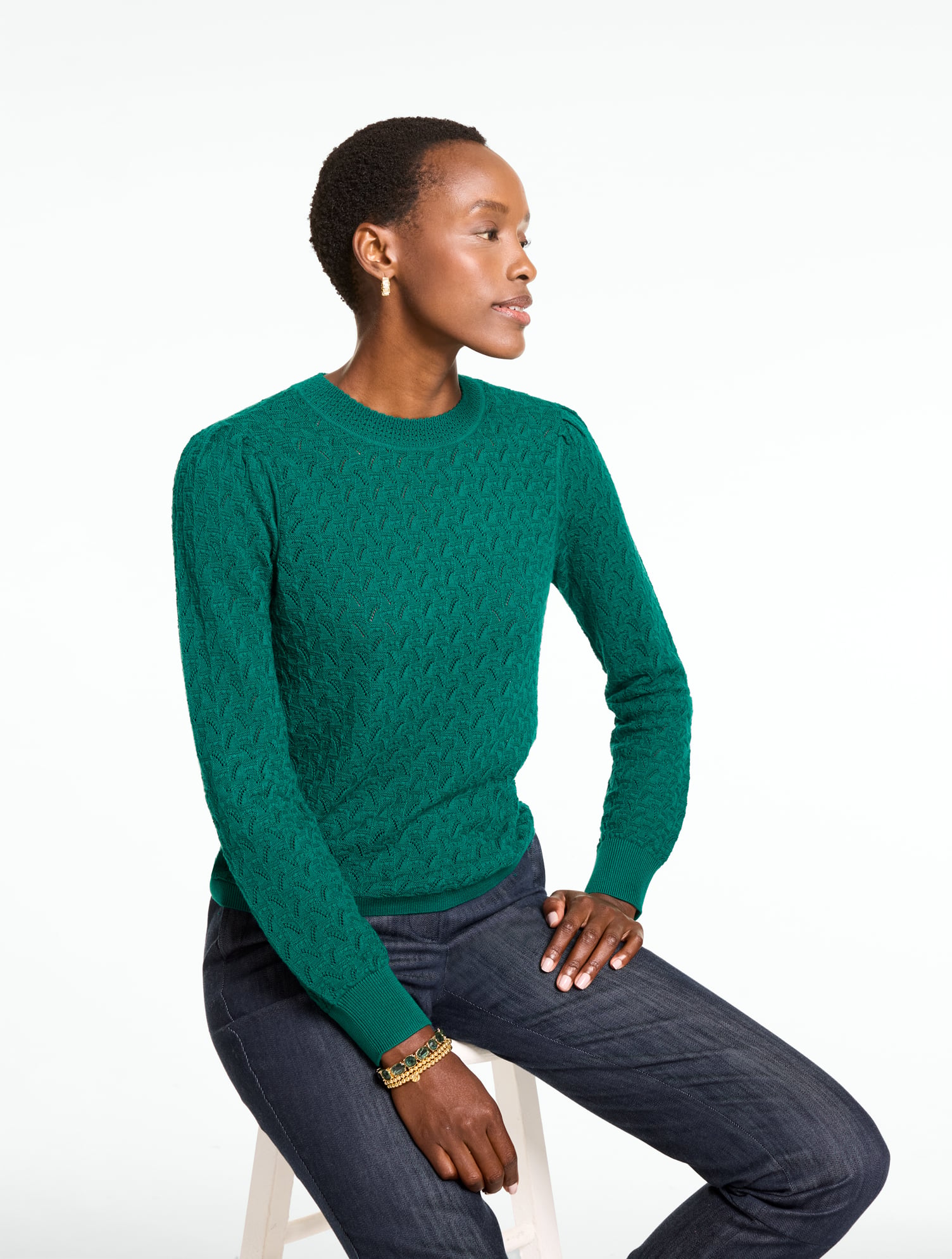 Pointelle Crewneck Pullover