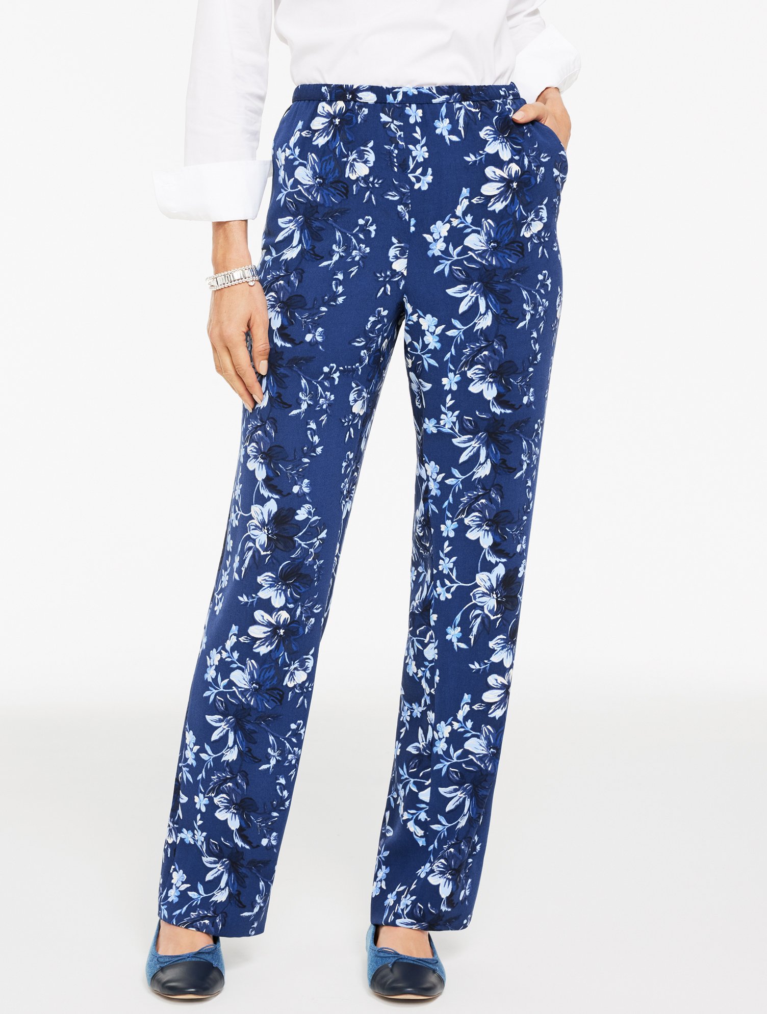 Straight Leg Pull-On Pants - Exquisite Blooms