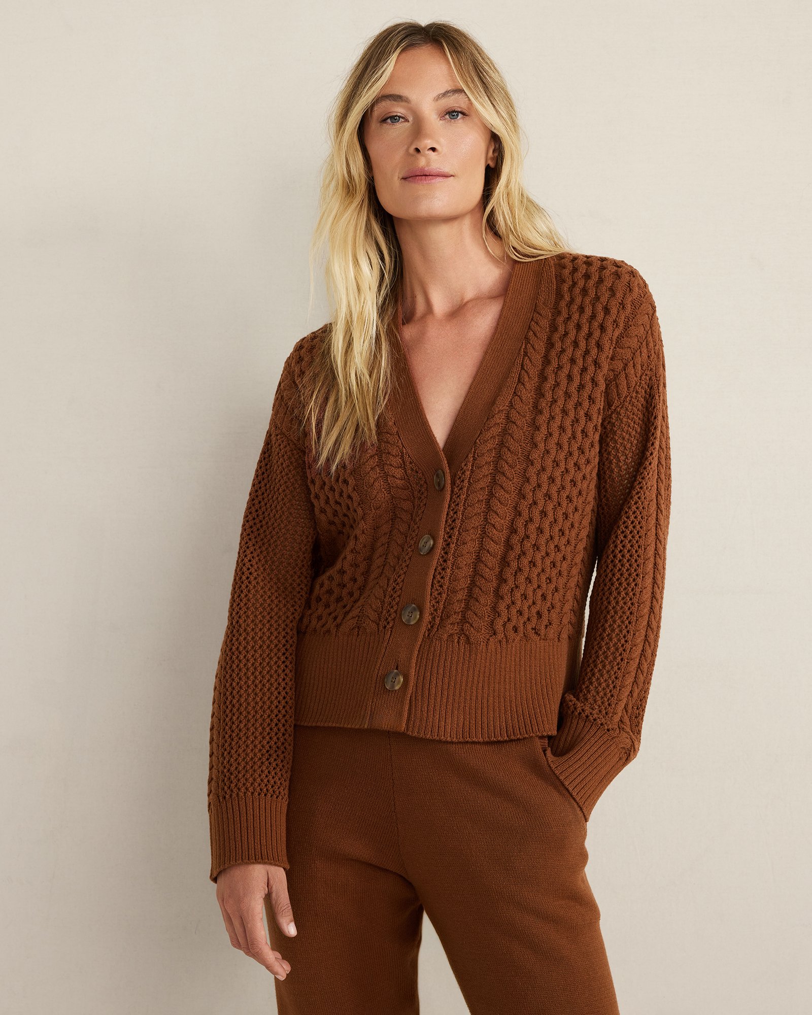 Cotton Blend Mixed Stitch Cardigan