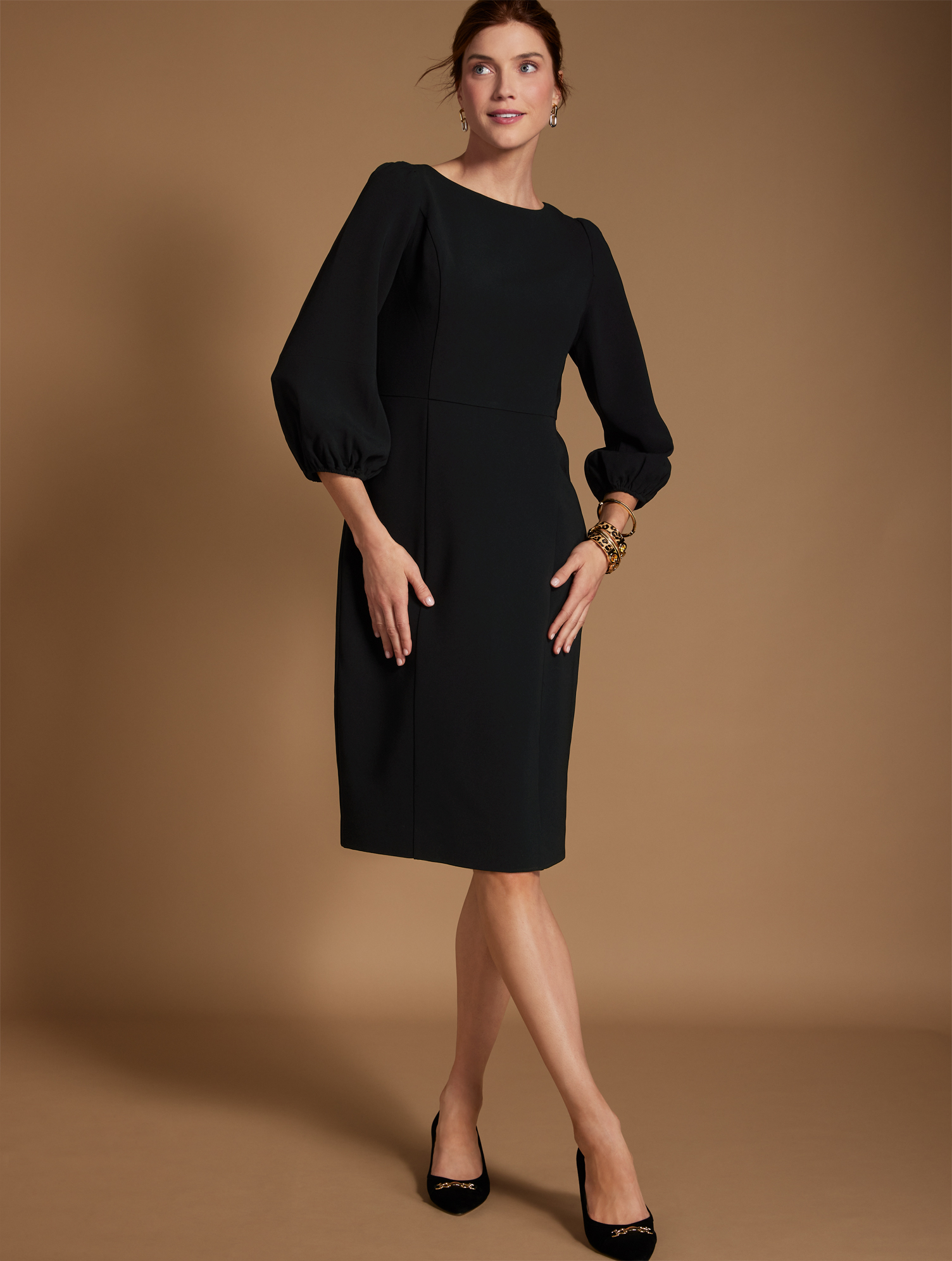 Talbots Plus Size - Easy Travel Puff Sleeve Dress - Black - 24