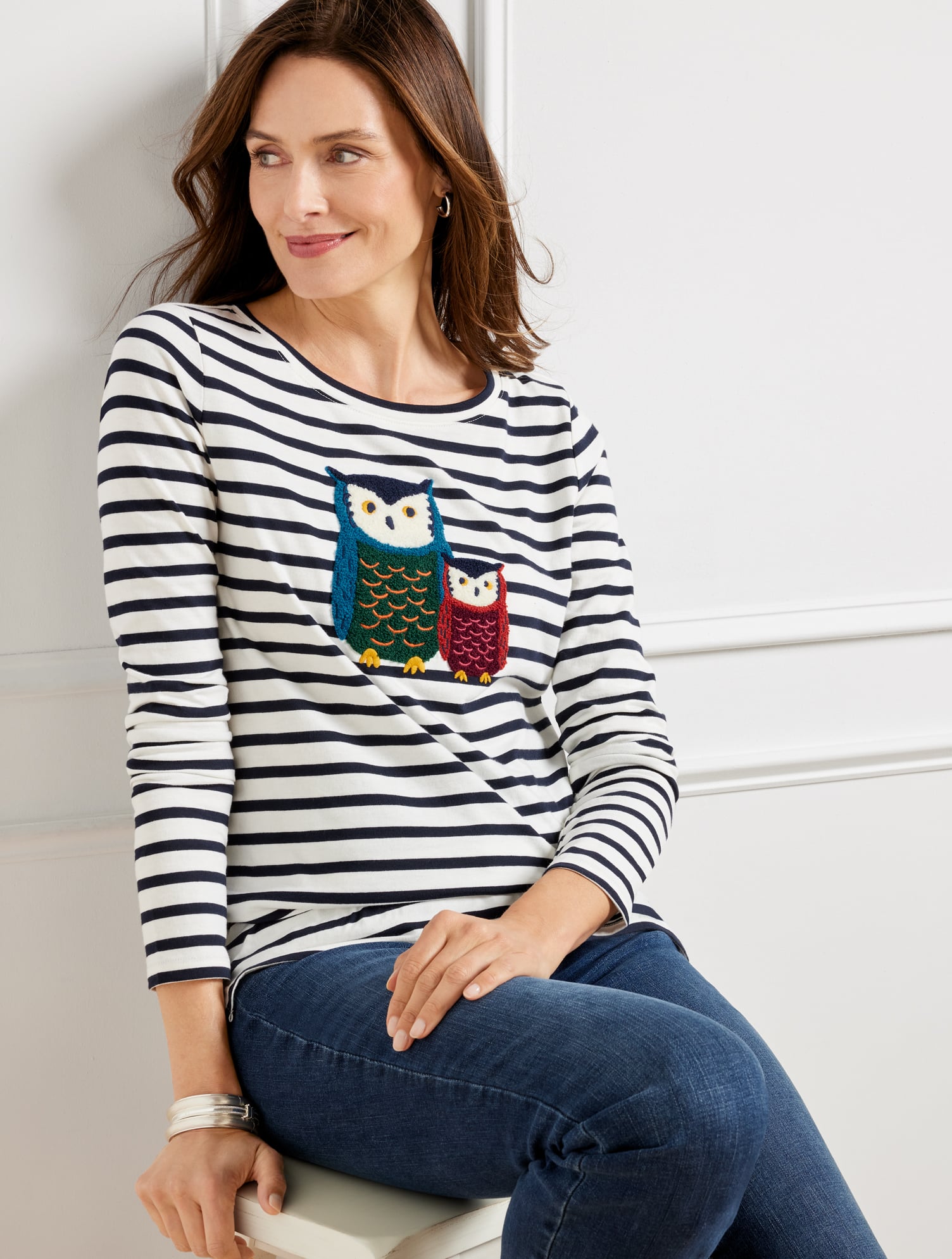 トップス Owl Talbots Sweater Womens Large Beige Owl Graphic Crewneck Knit