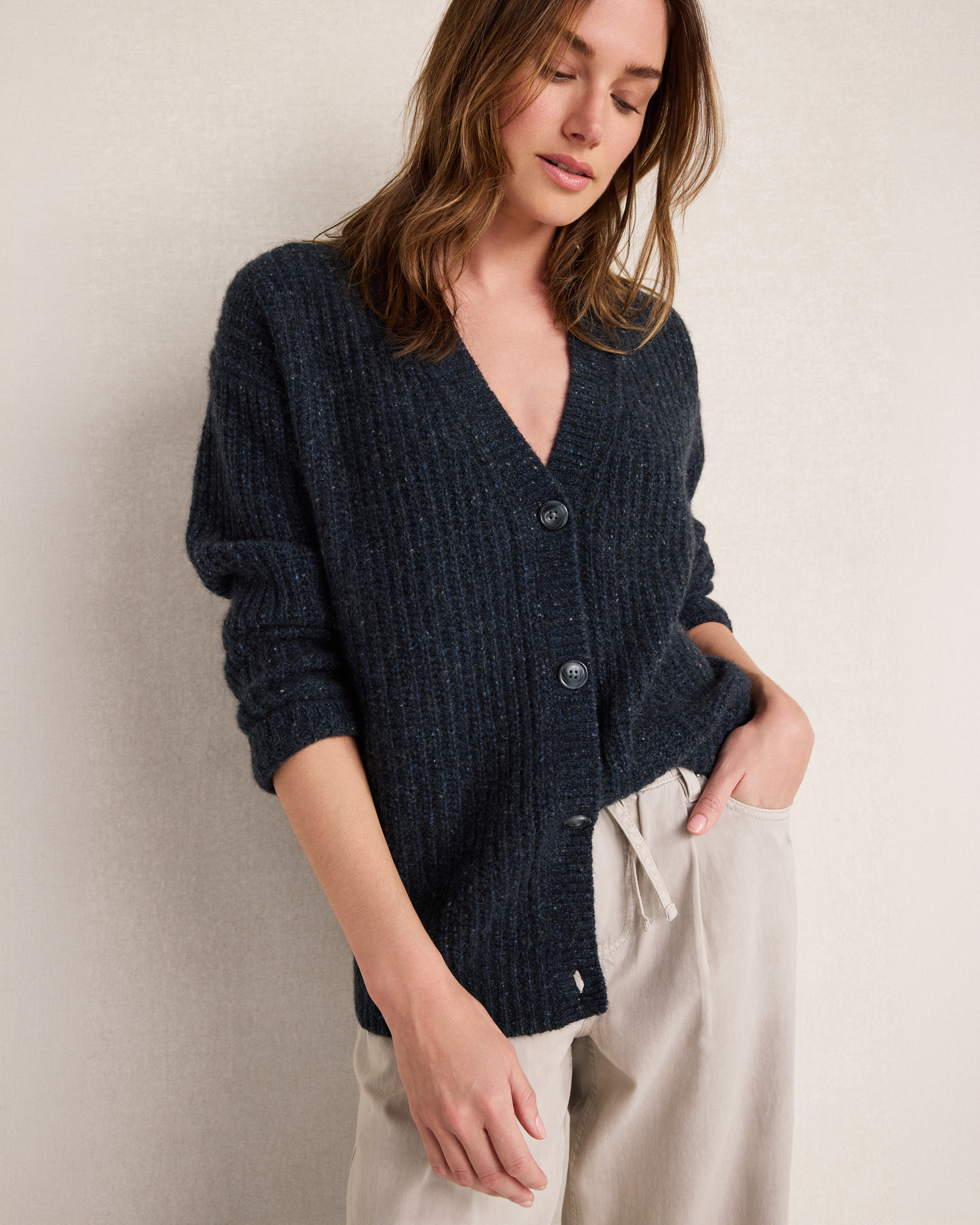 Marled Cashmere Shaker Stitch Cardigan
