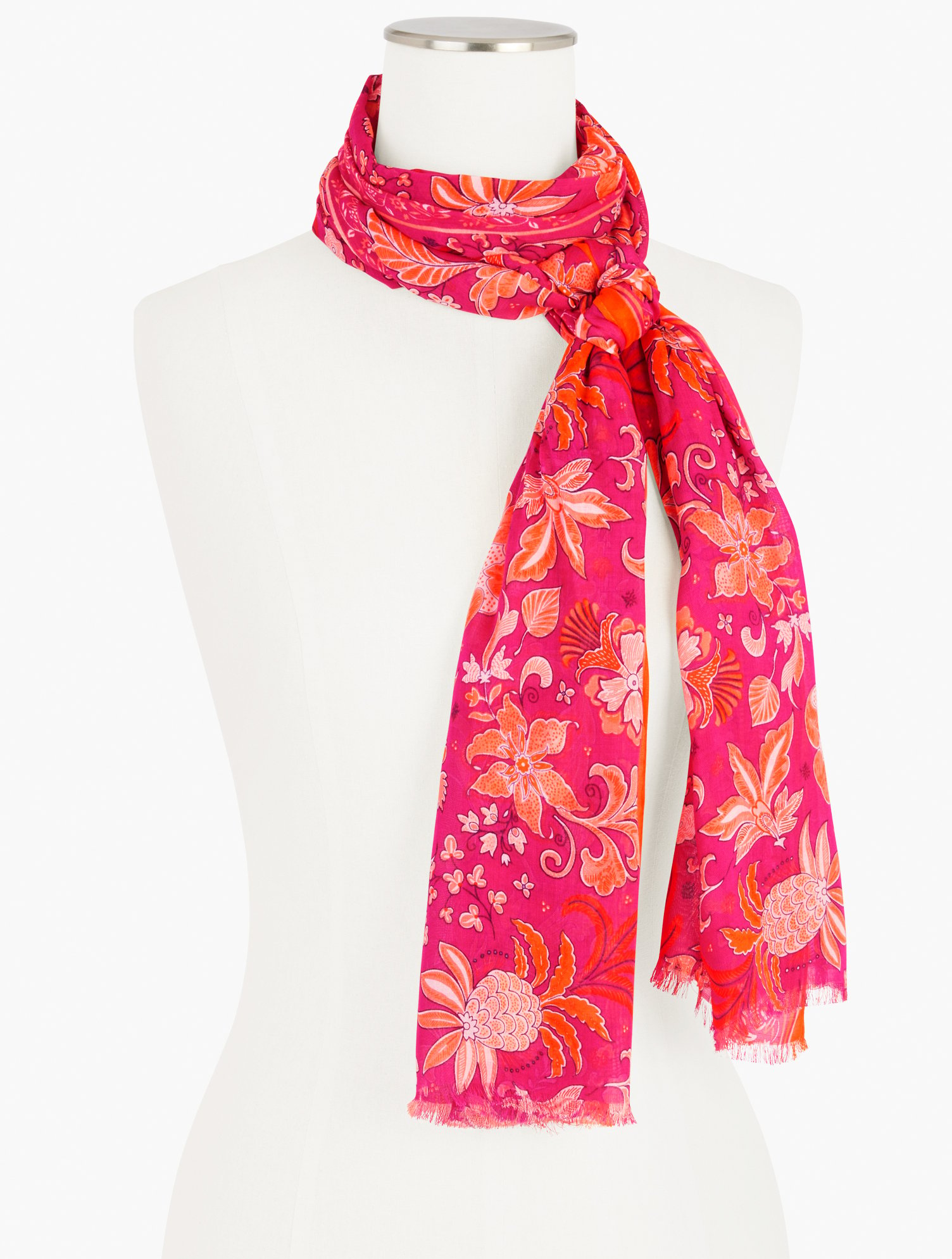 Talbots Whimsical Floral Oblong Scarf - Vivid Pink - 001