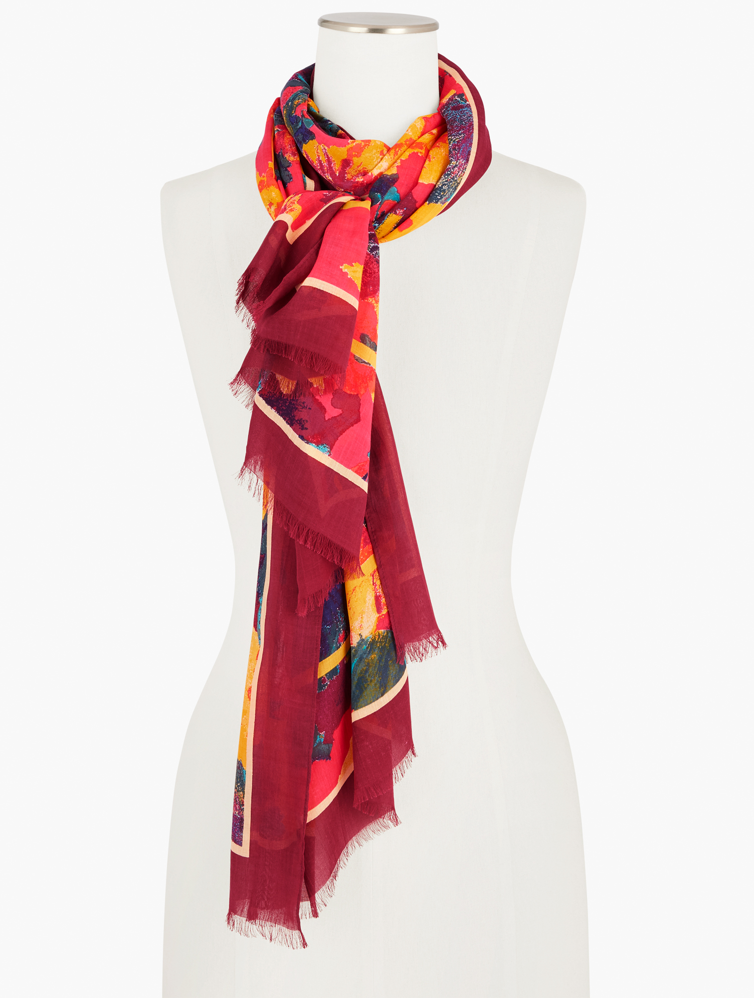 Talbots Brushed Floral Oblong Scarf - Bright Berry - 001