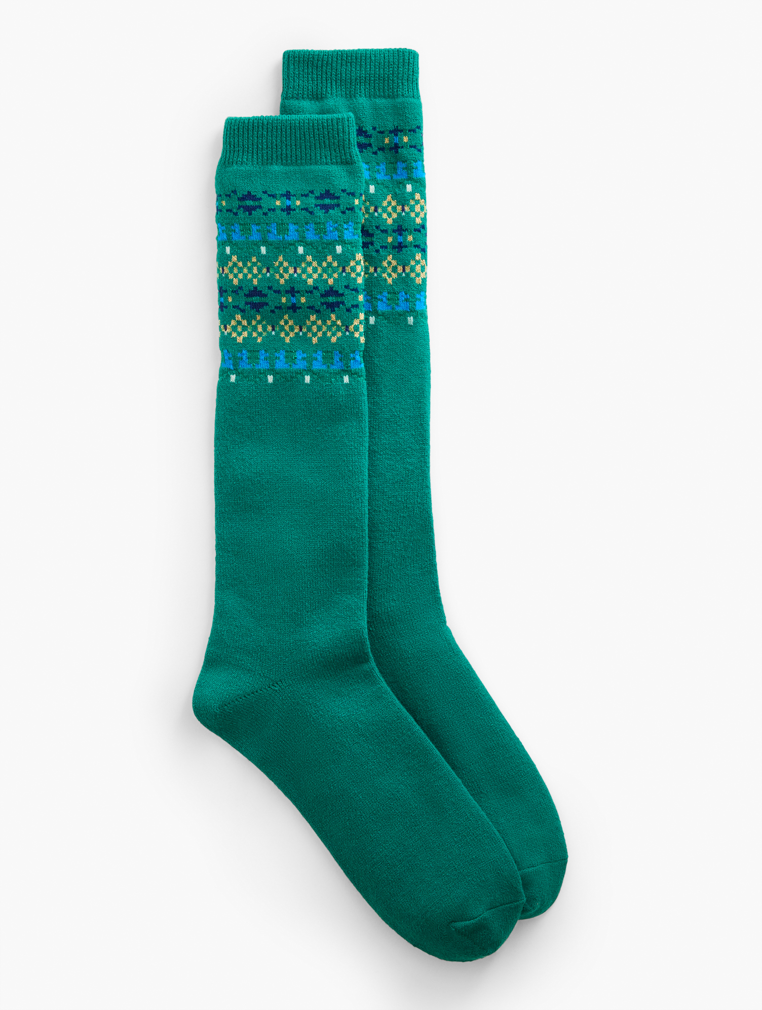 Talbots Cheerful Fair Isle Boot Socks - Highland Green - 001