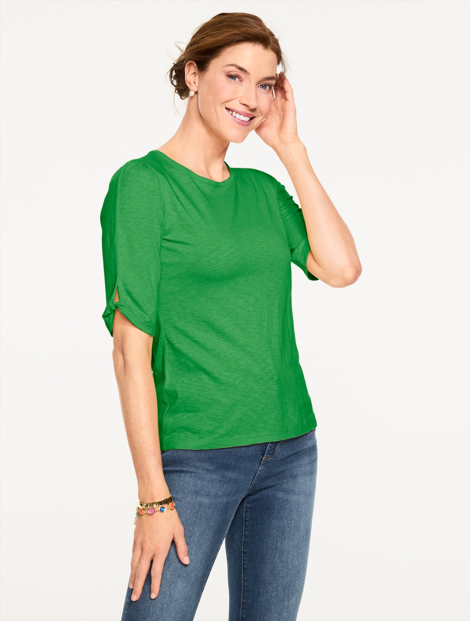 Plus Petite - Elbow Sleeve Knot Top - Hillside Green - 2X Talbots