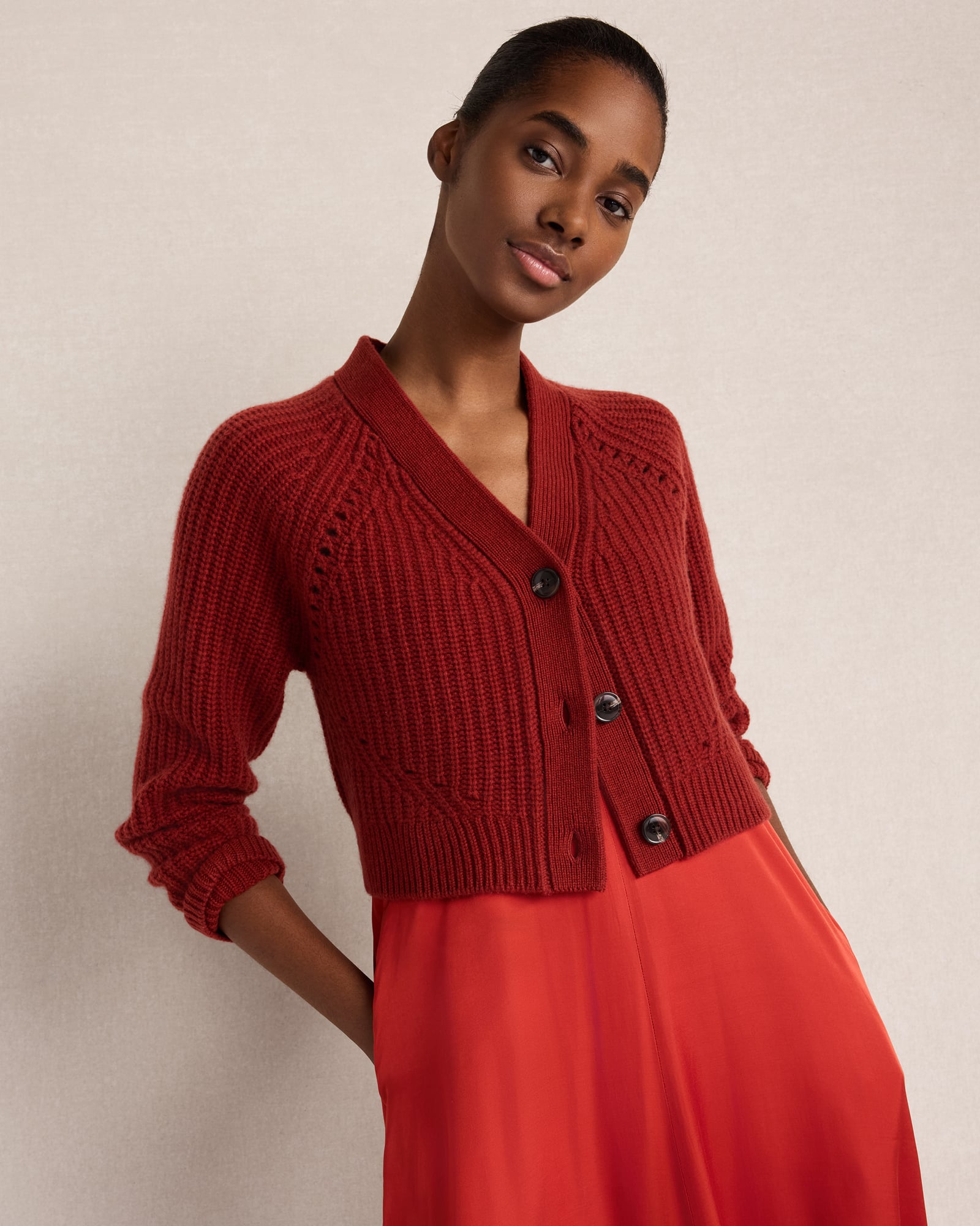 Cashmere Shaker Stitch Cropped Cardigan