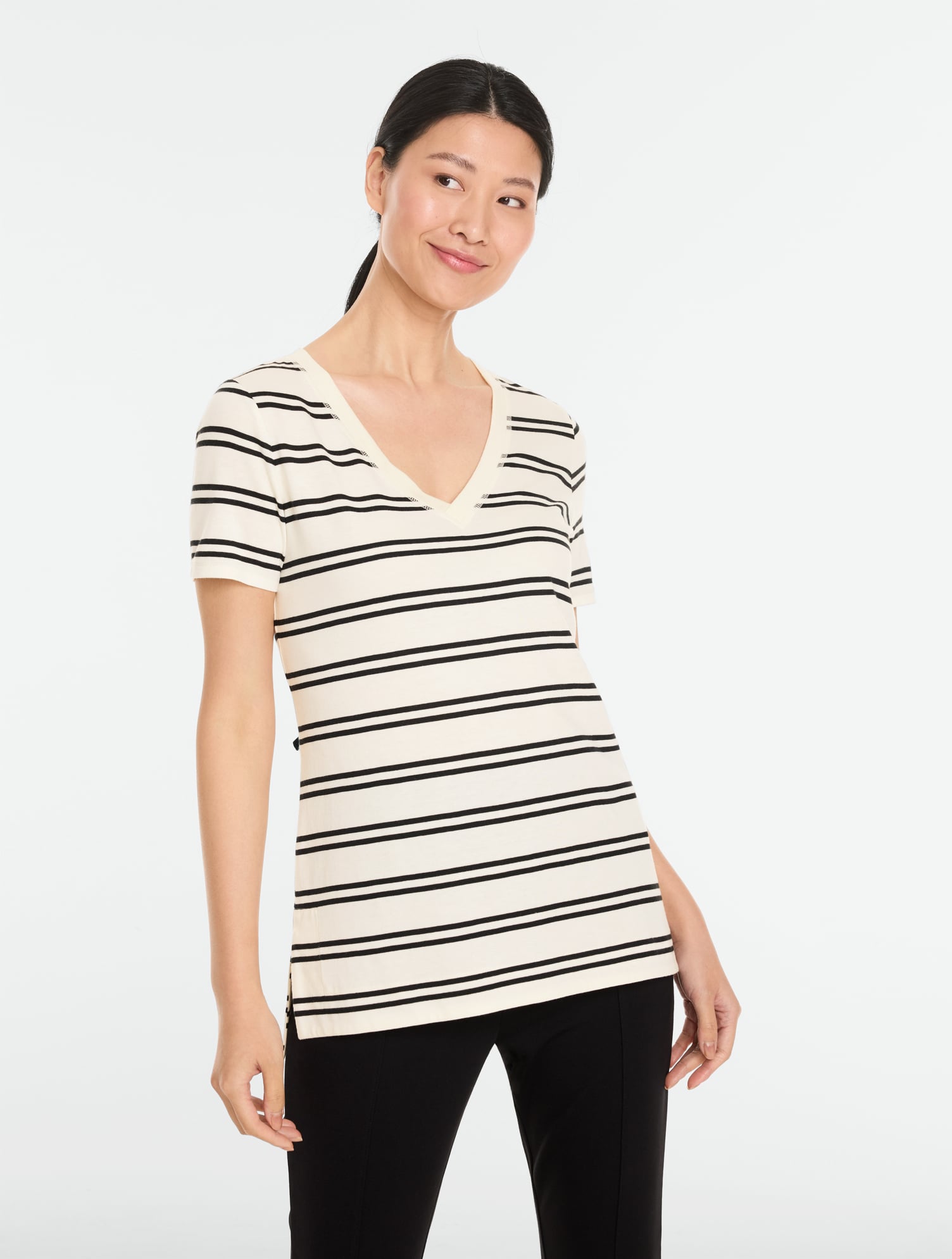 Supersoft Jersey Short Sleeve V-Neck Tee - Double Stripe | Talbots