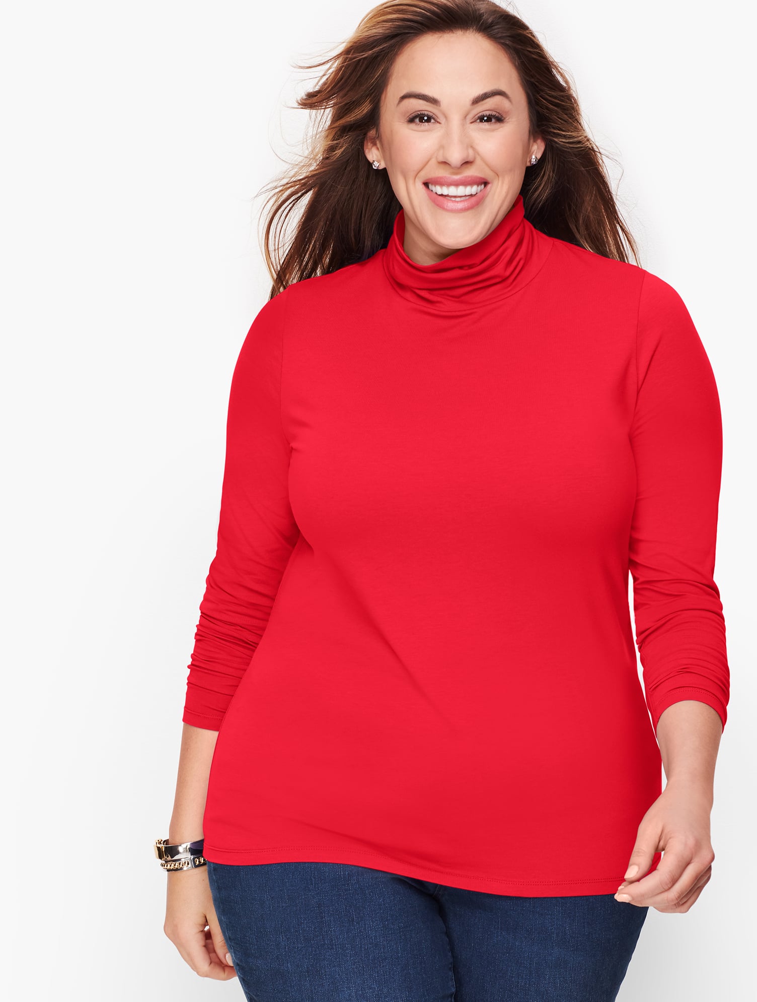Plus Petite - Long-Sleeve Turtleneck Top - Red - X Talbots