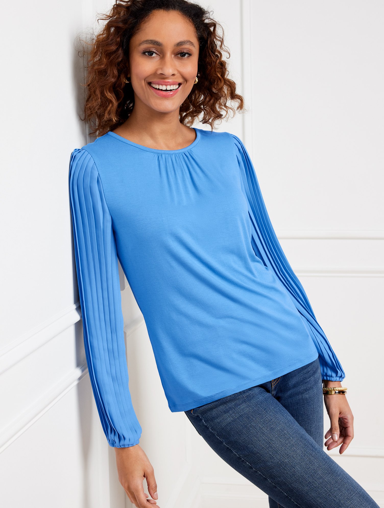トップス room306contemporary pleats design tops Pleated Sleeve Crewneck Top | Talbots