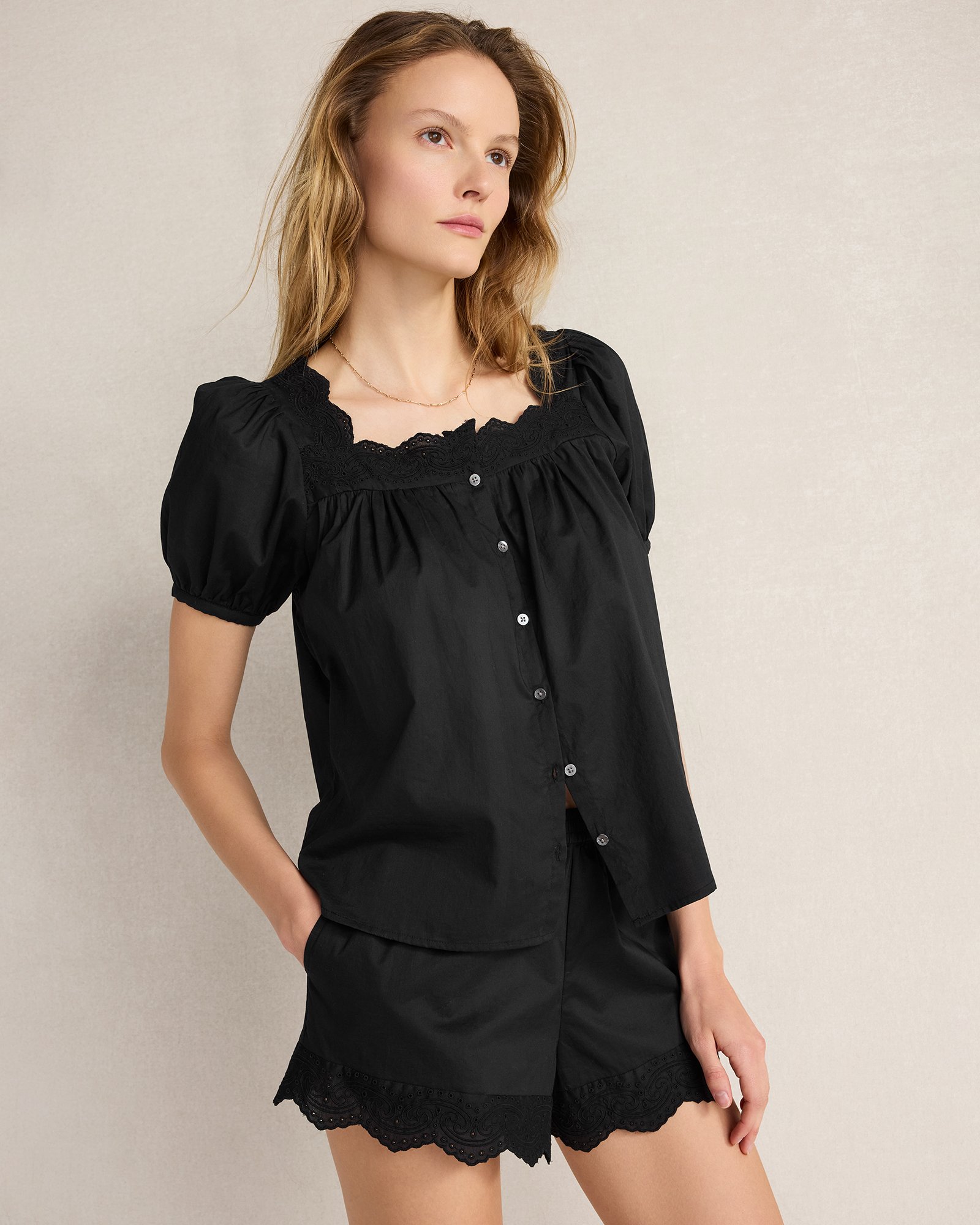 Organic Cotton Poplin Embroidered Top