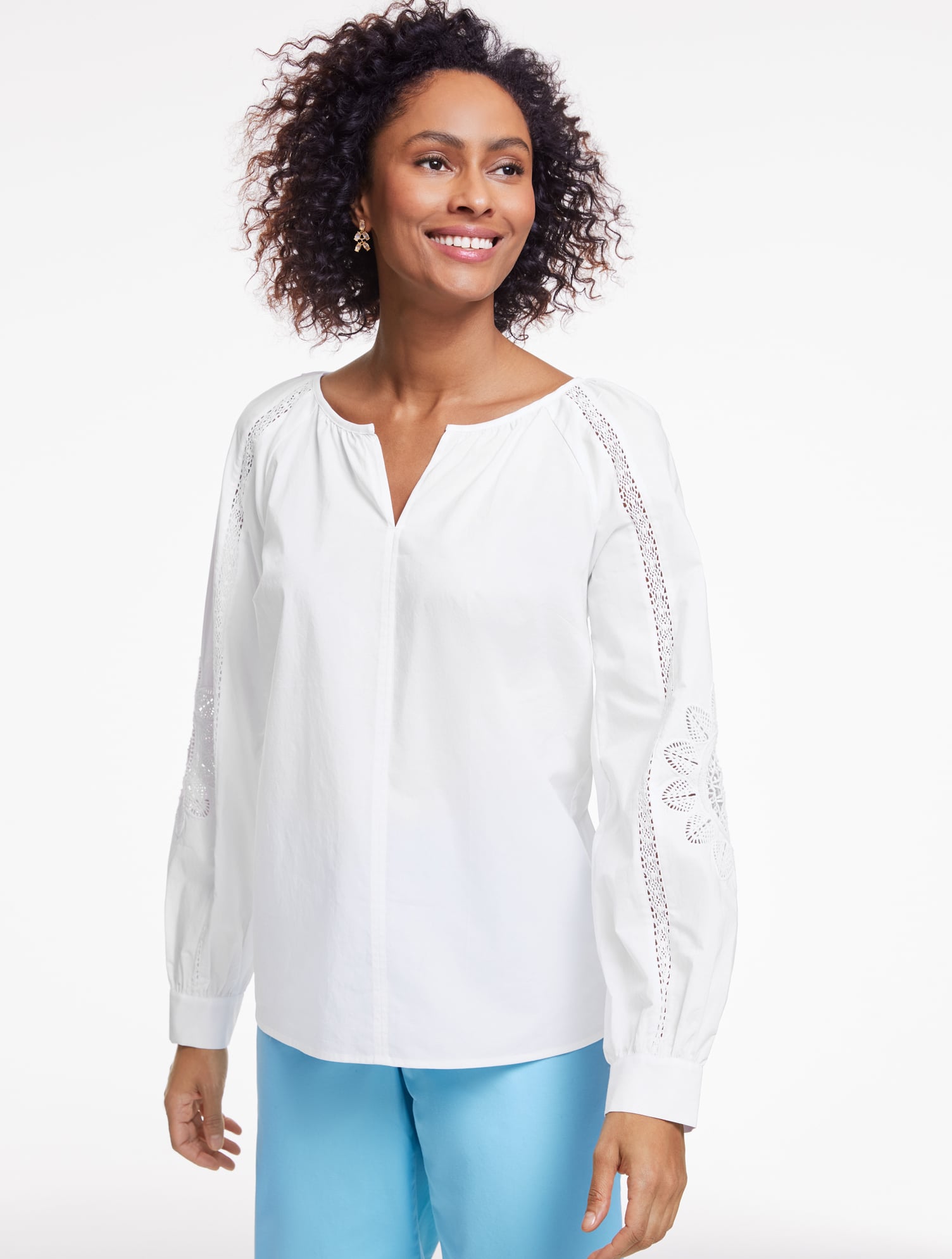 Embroidered Eyelet Ruffle Top | Talbots