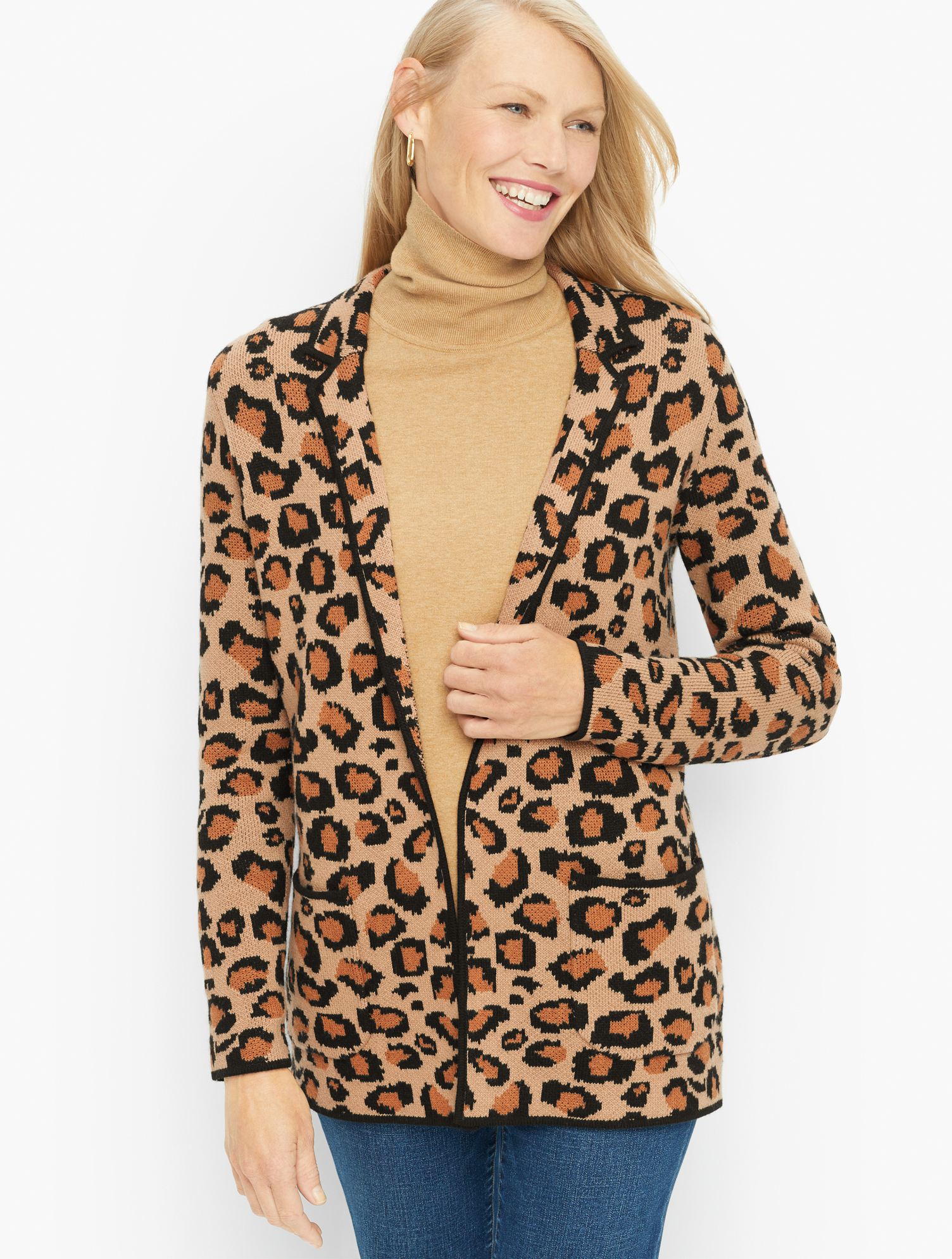 Talbots Petite - Leopard Sweater Blazer - Toasted Coconut - Large