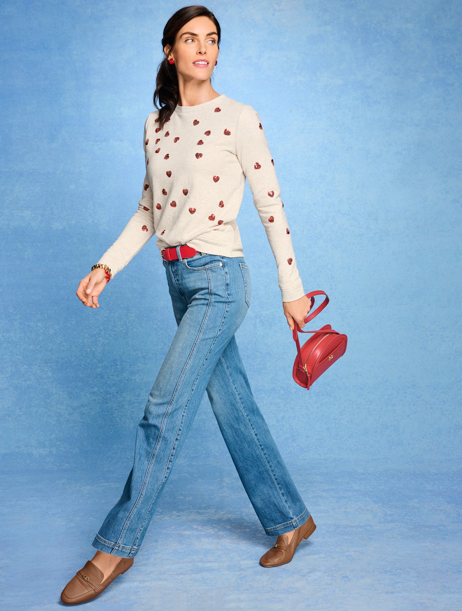 Crewneck Sweatshirt - Tossed Sequin Hearts | Talbots