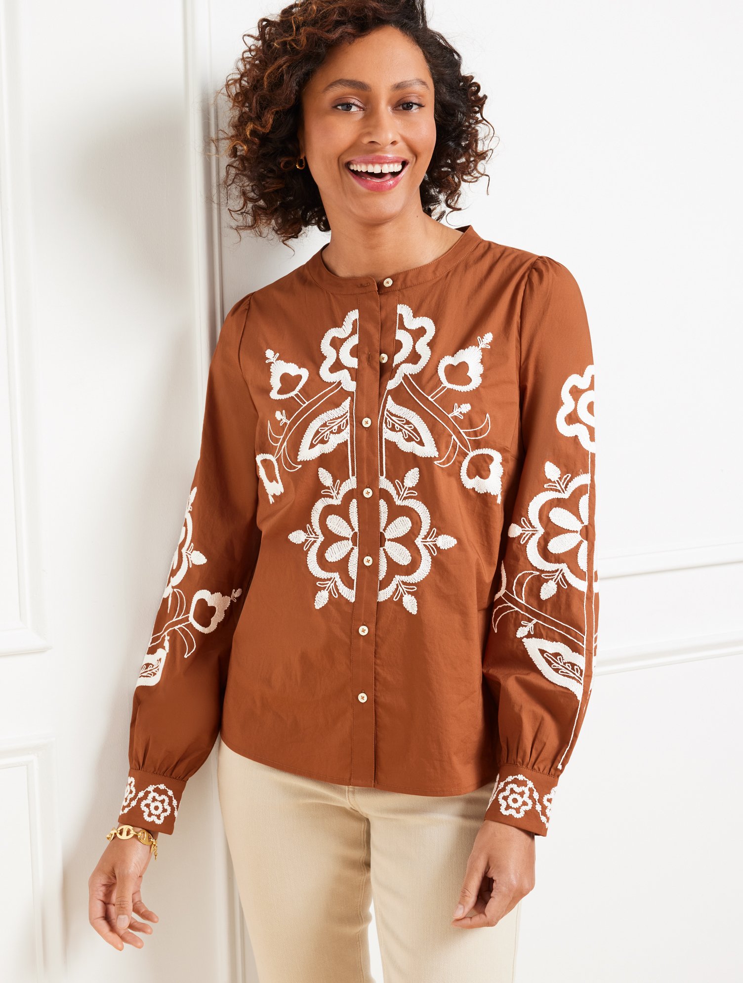 Embroidered Poplin Top