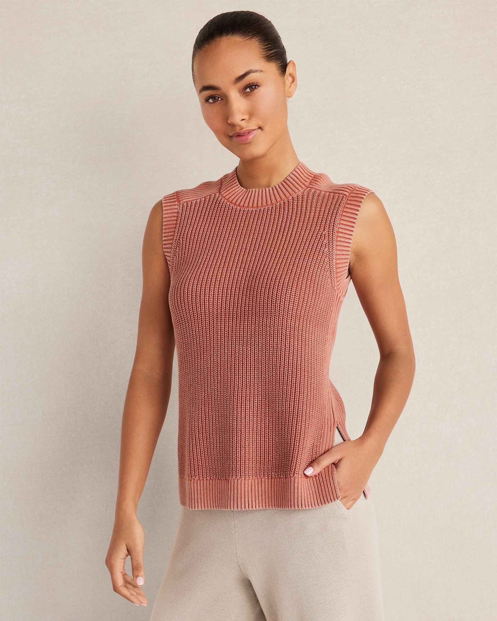 Garment-Dyed Cotton Shaker Sleeveless Sweater