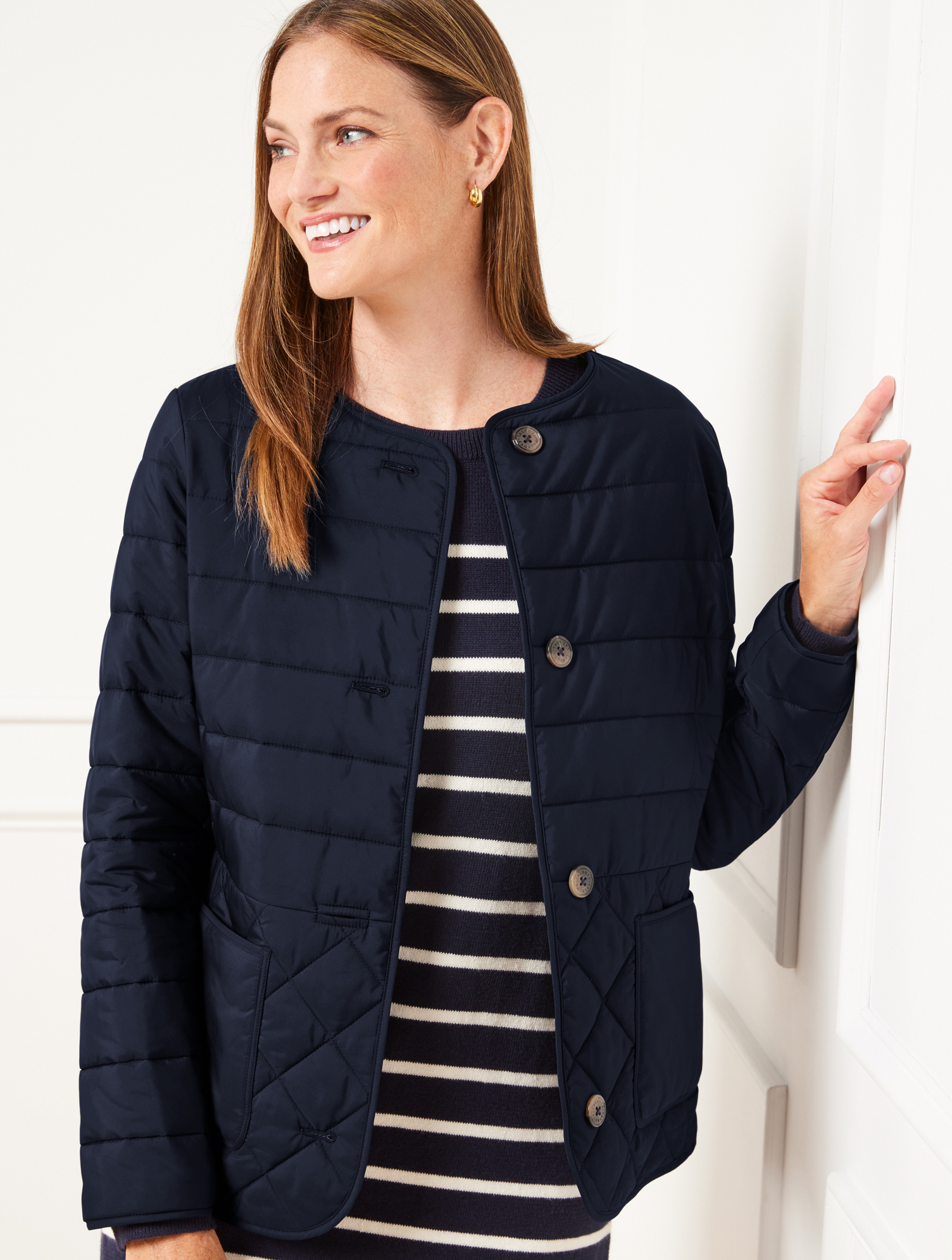 Talbots Quilted Collarless Jacket - Blue - 2x