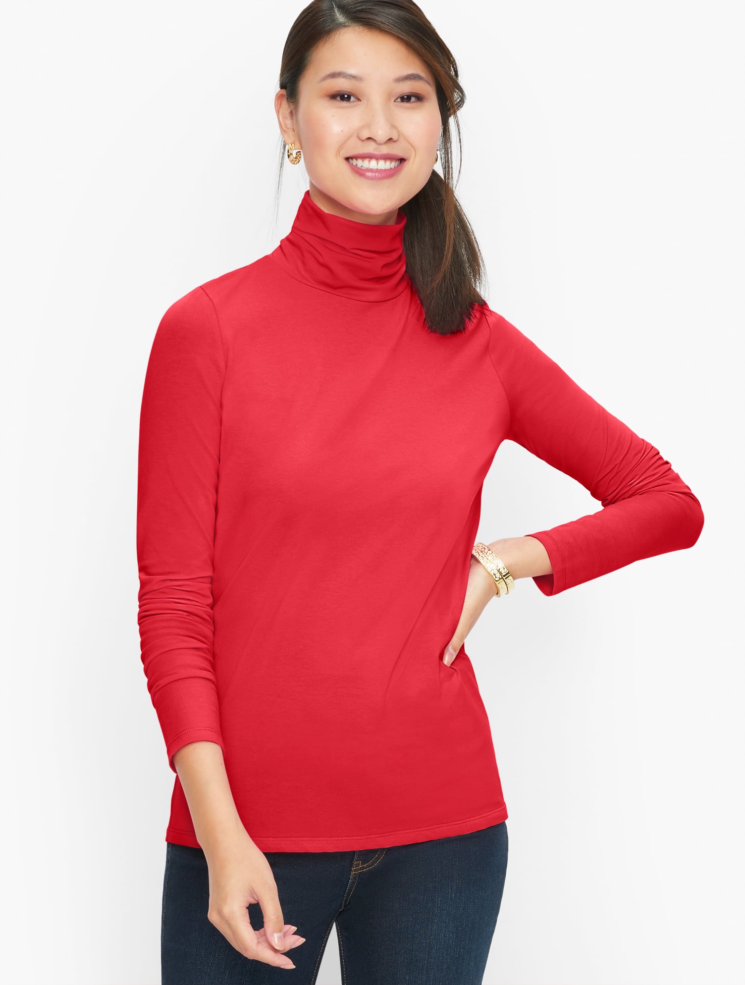 Long-Sleeve Turtleneck Top - Red - XS Talbots