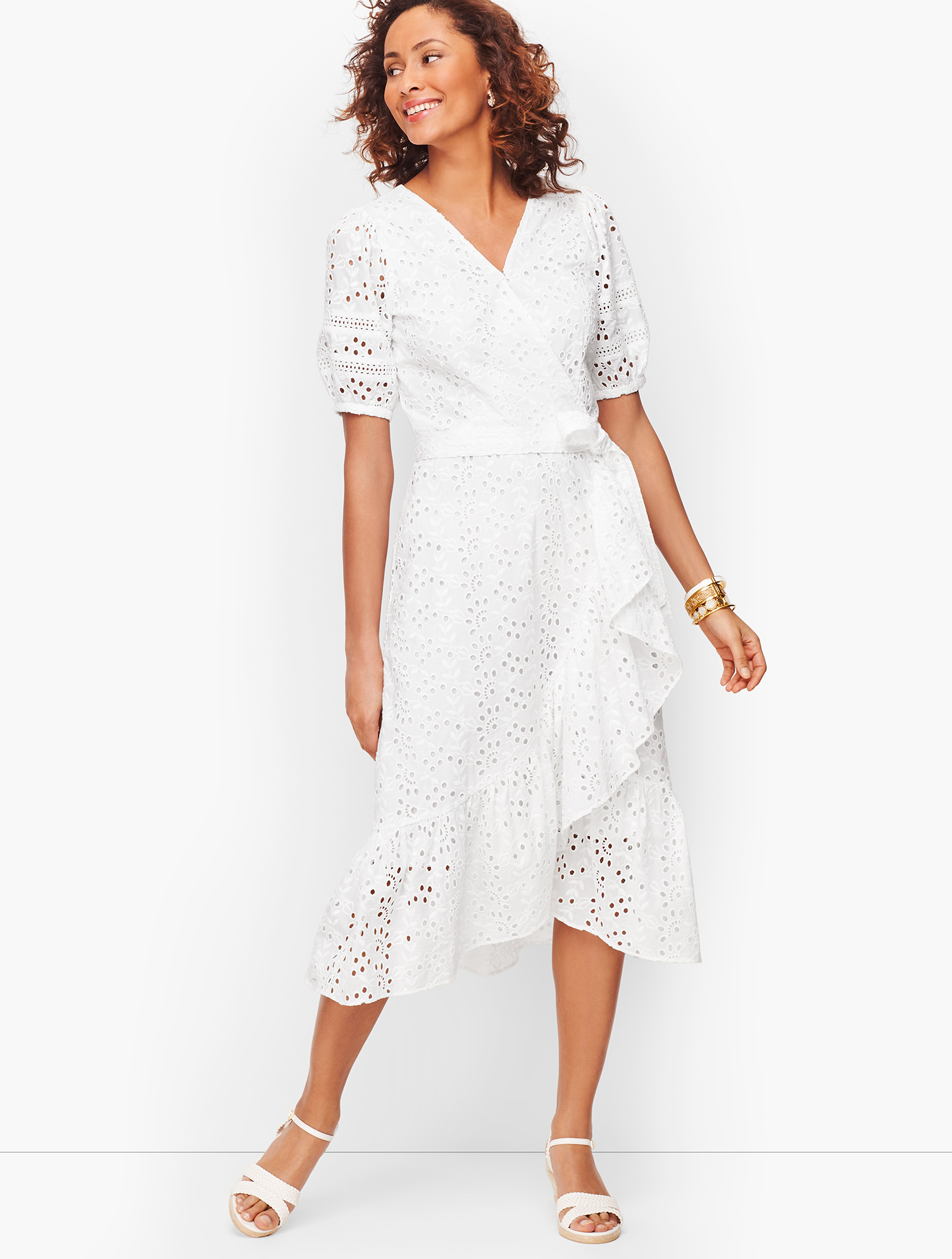 midi wrap dress in allover eyelet Women's Eyelet Midi Wrap Dress