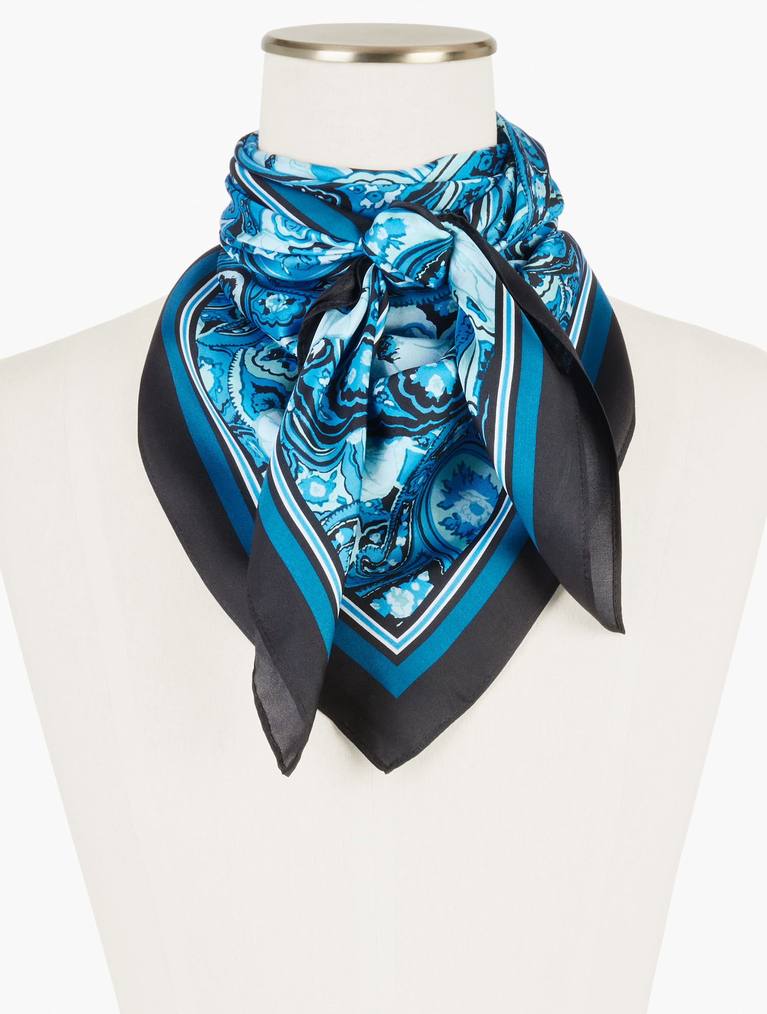 Talbots Abstract Paisley Silk Square Scarf - Aster Blue - 001