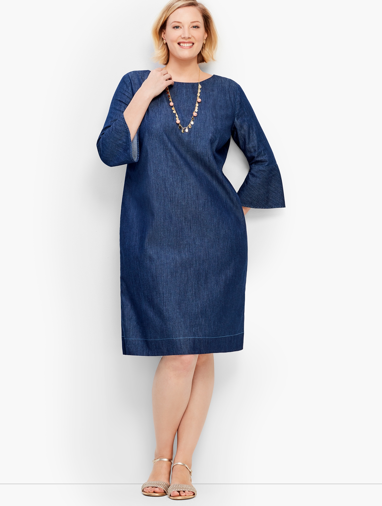 talbots denim shift dress Denim Tie Waist Shift Dress