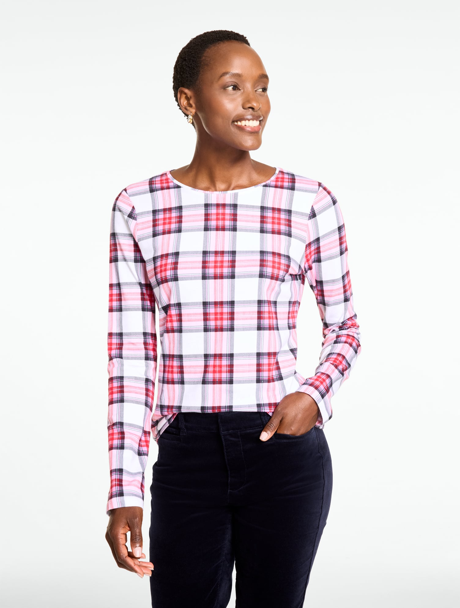 Long Sleeve Crewneck Tee - Charming Plaid