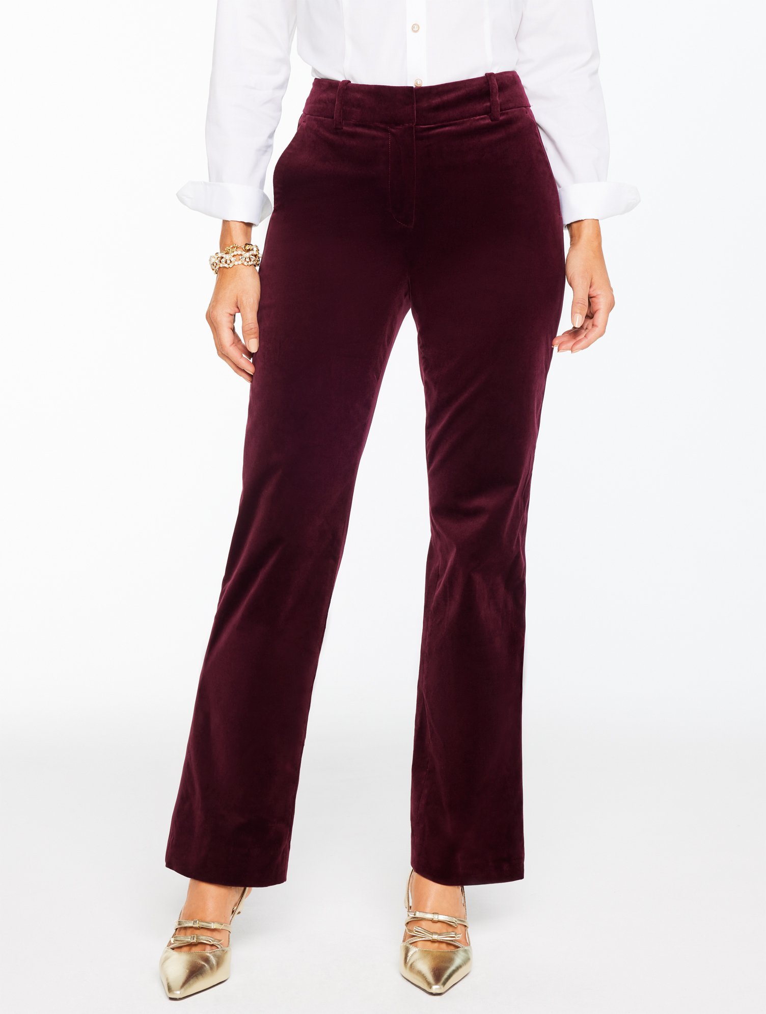 Talbots Plus Petite - Straight Leg Plush Velveteen Pants - Rich Burgundy - 18  In Burgundy