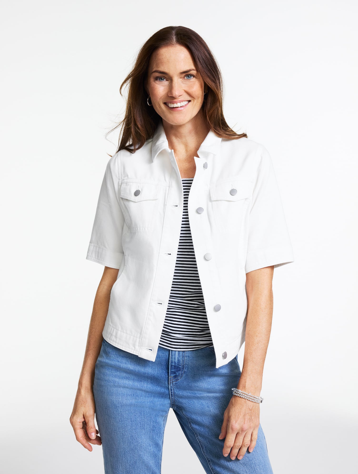 Short Sleeve Jean Jacket - White - XS Talbots