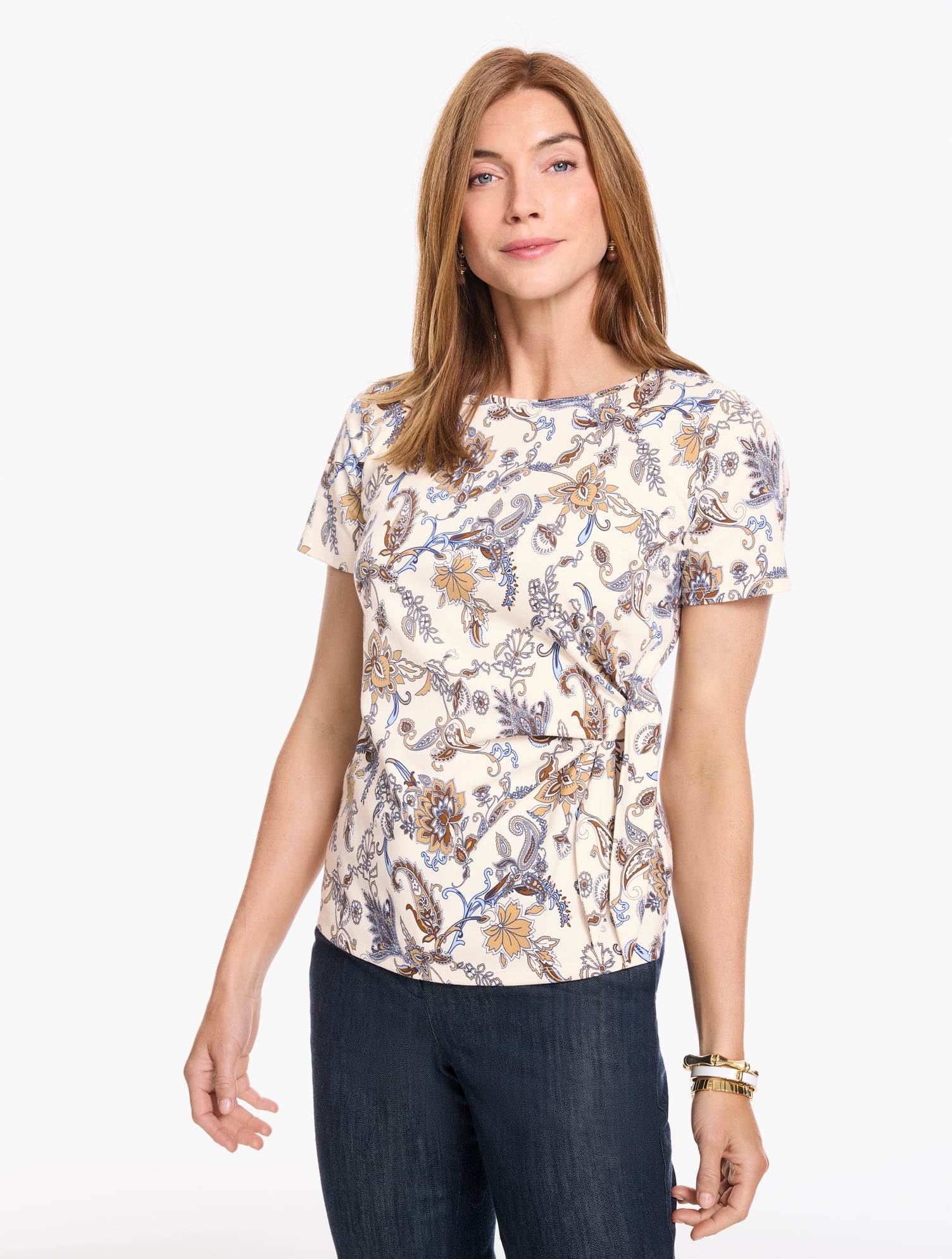 Side Tie Crewneck Tee - Serene Paisley