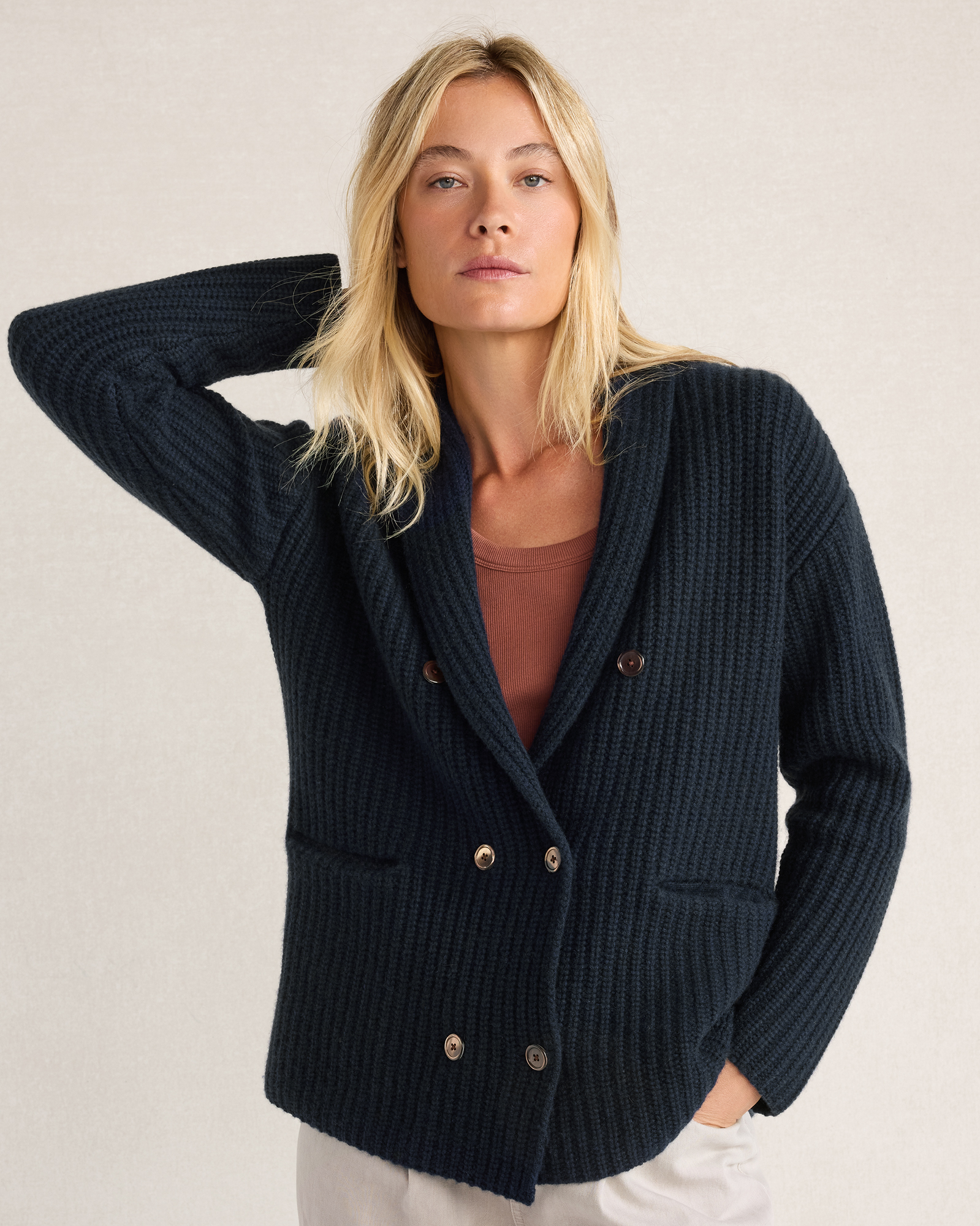 Cashmere Shaker Double Breasted Cardigan