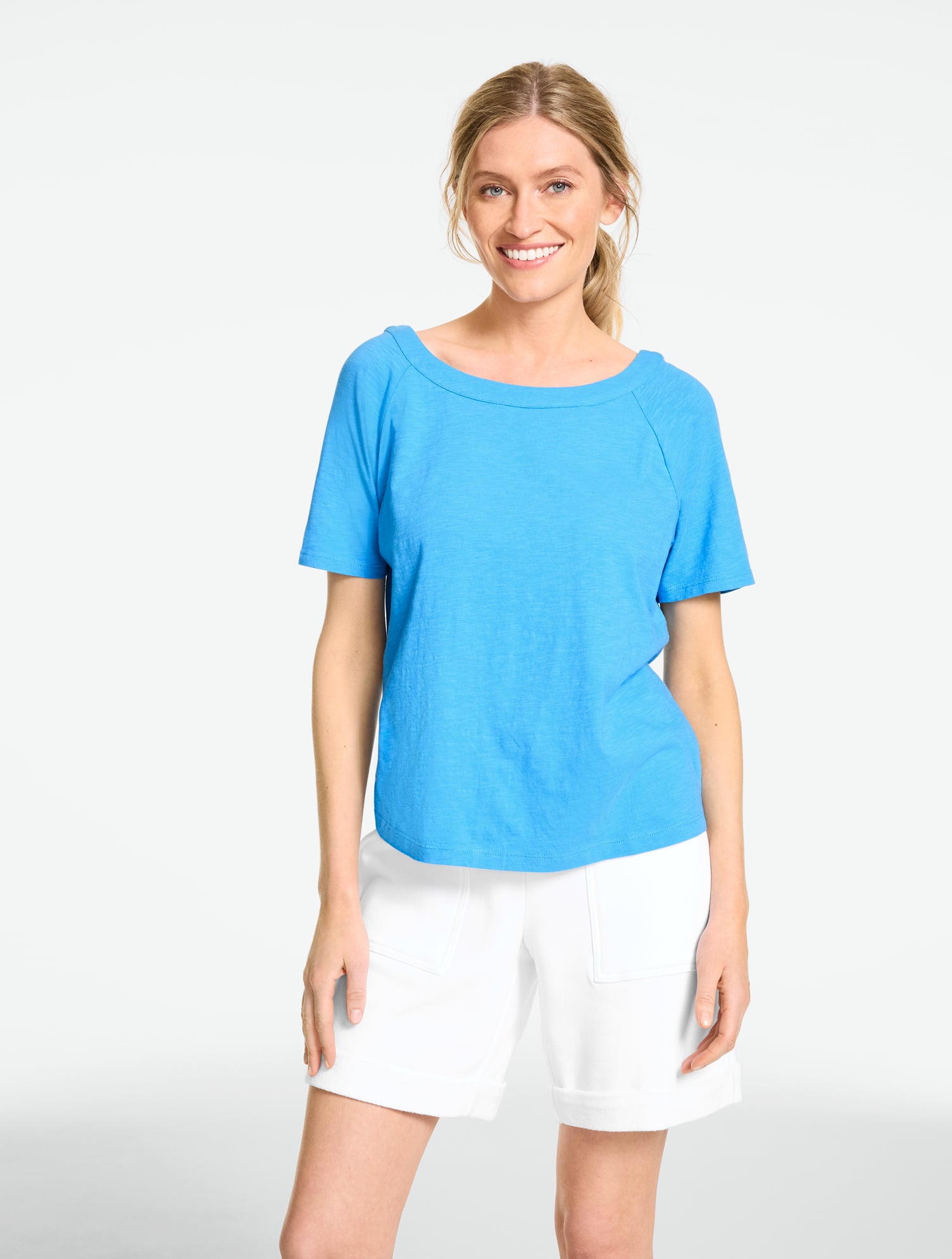 Button Back Crewneck Slub T-Shirt - Clear Sky Blue - XL Talbots