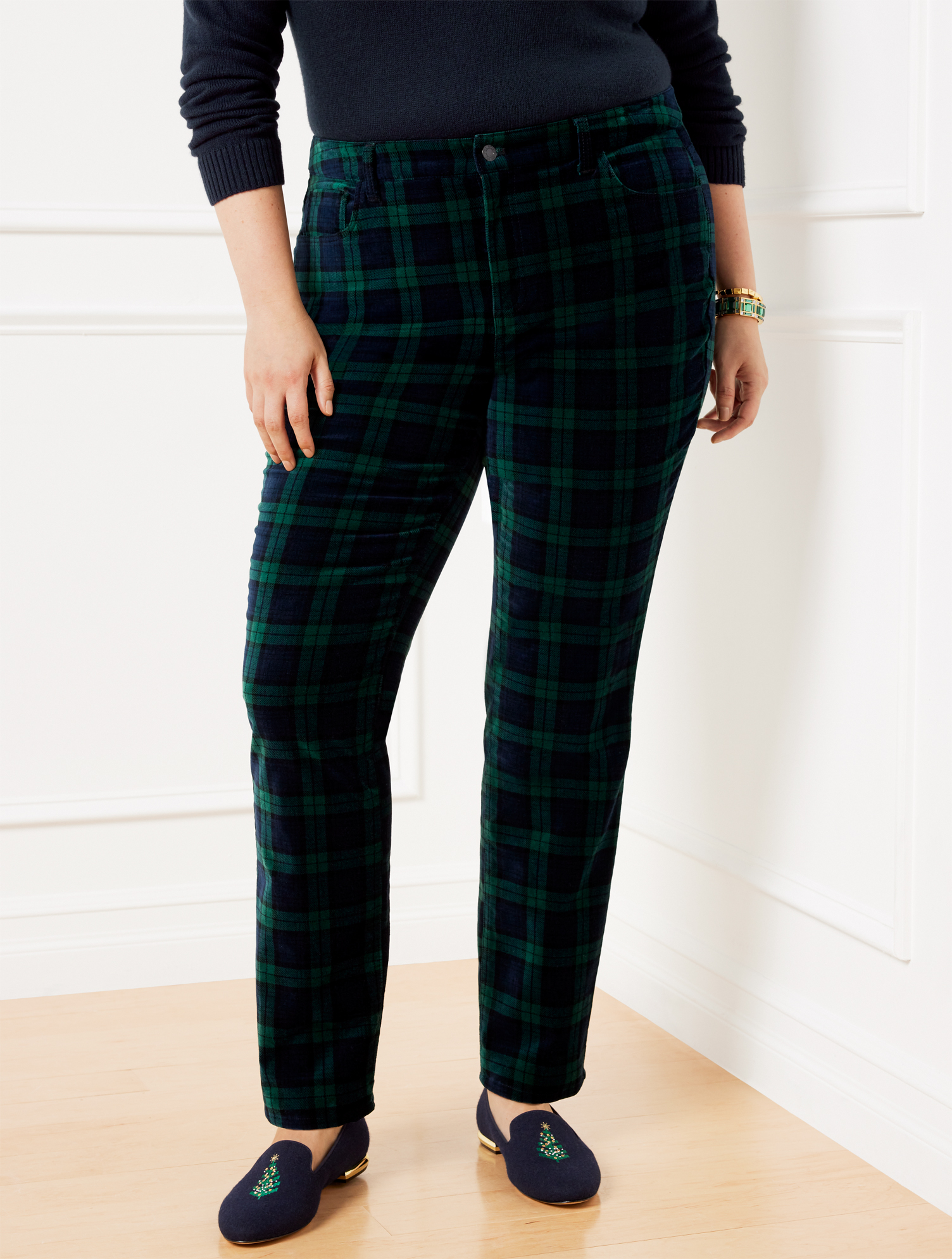 Straight Leg Velveteen Pants - Black Watch Tartan