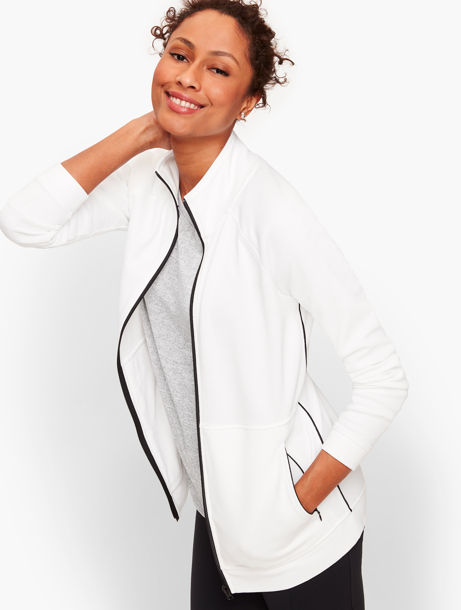 Pique Zip Front Jacket | Talbots