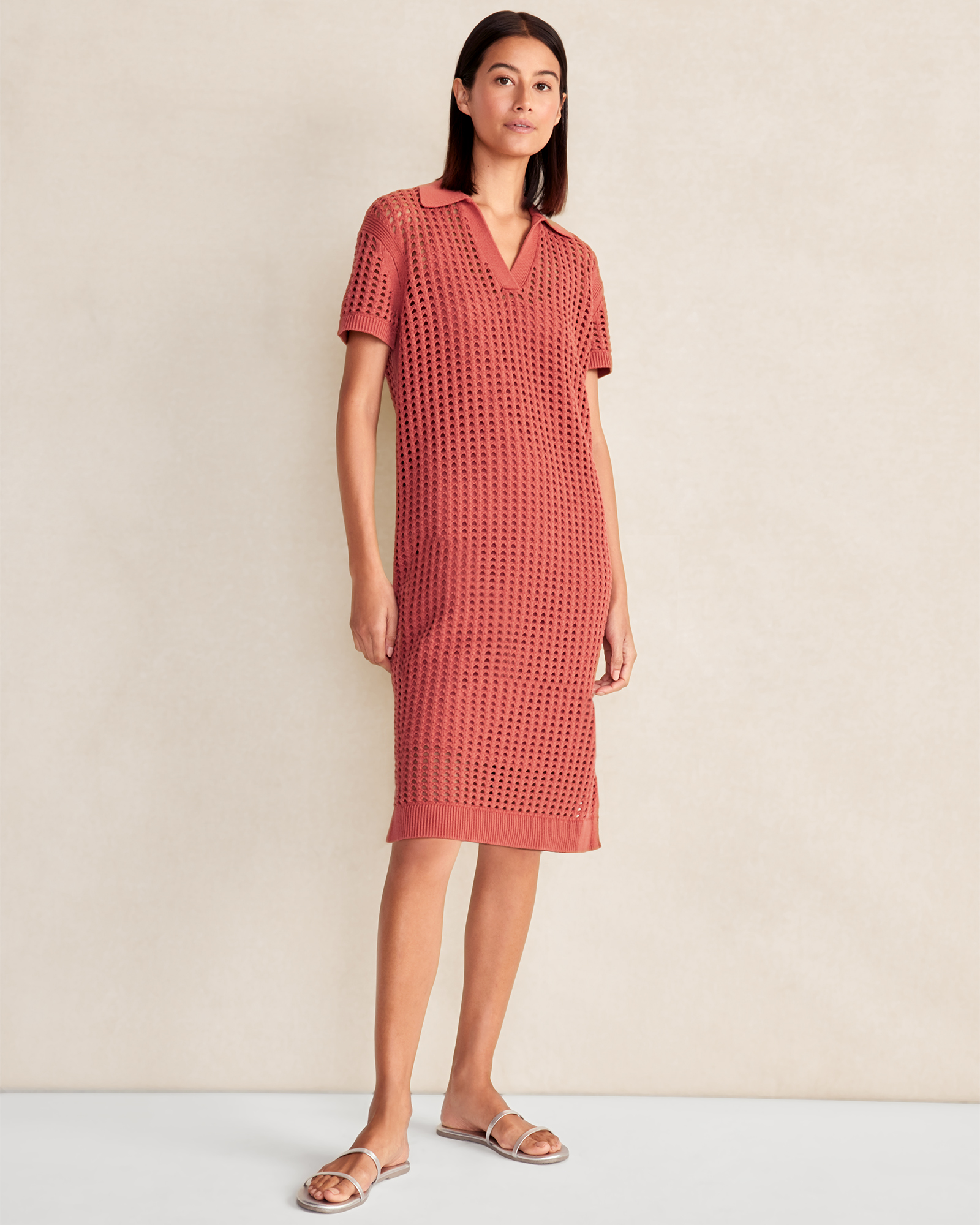 Talbots Organic Cotton Open Stitch Dress - Brick - Xxl  In Red