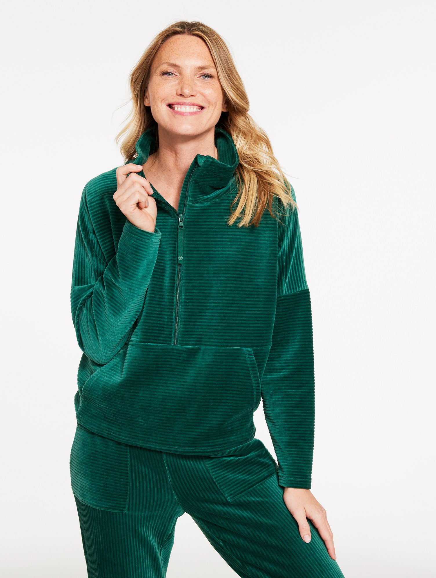 Talbots Plus Size - Sky Lounge Velour Half-zip Pullover Sweater - Pine Grove - 1x In Green