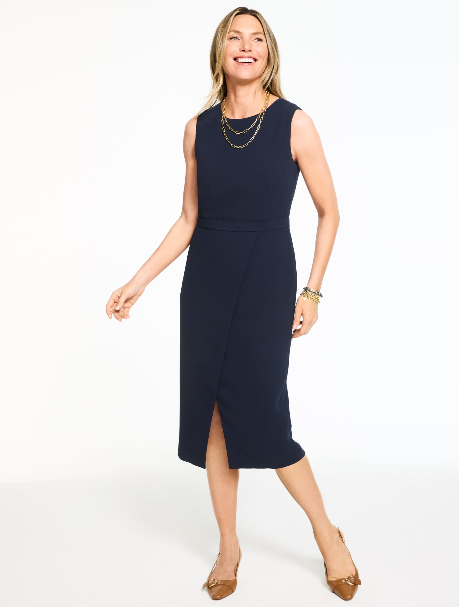 Women's Petite - Polished Crepe Sheath Dress - Blue - 2 Talbots