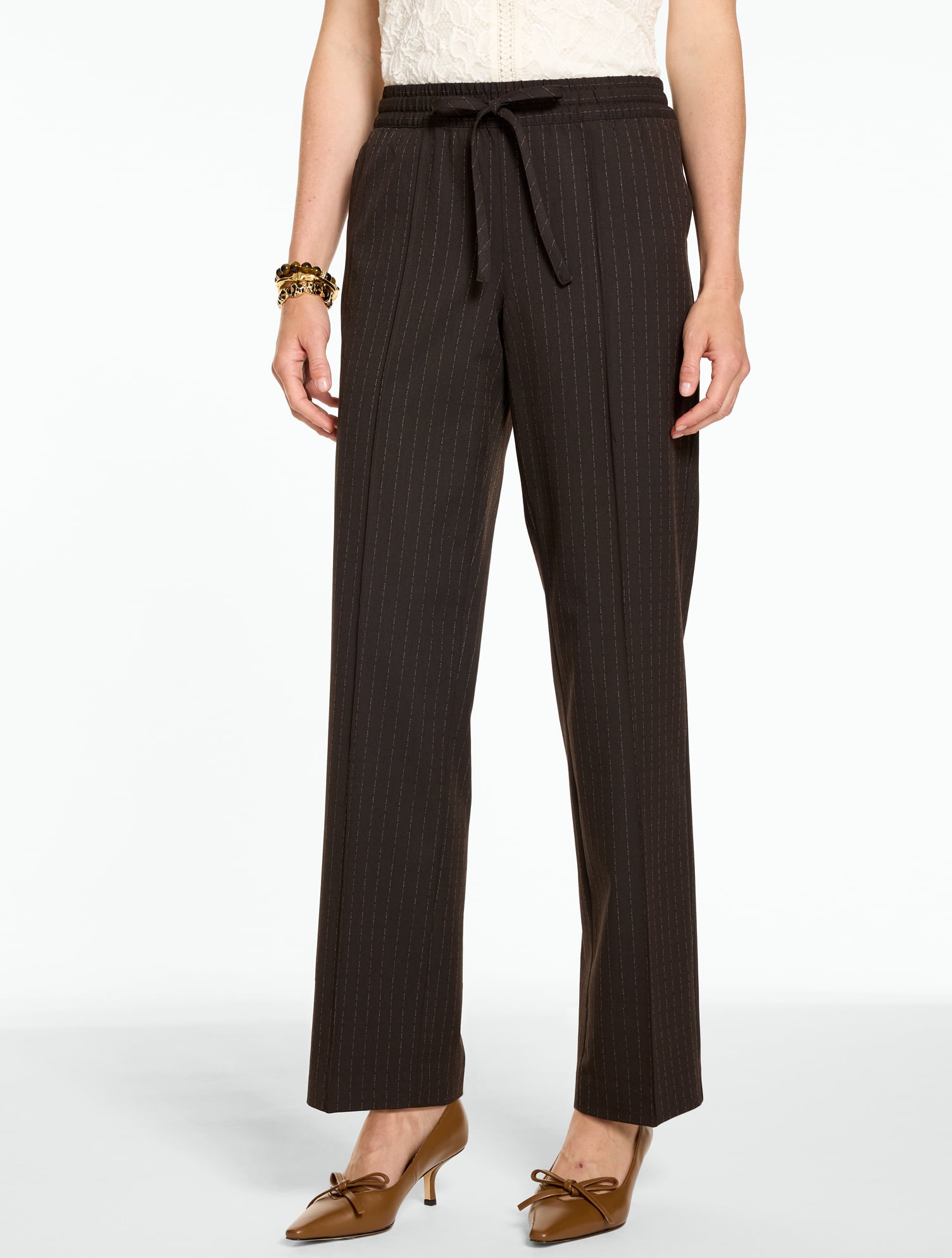Straight Leg Pull-On Pants - Pickstitch Pinstripe
