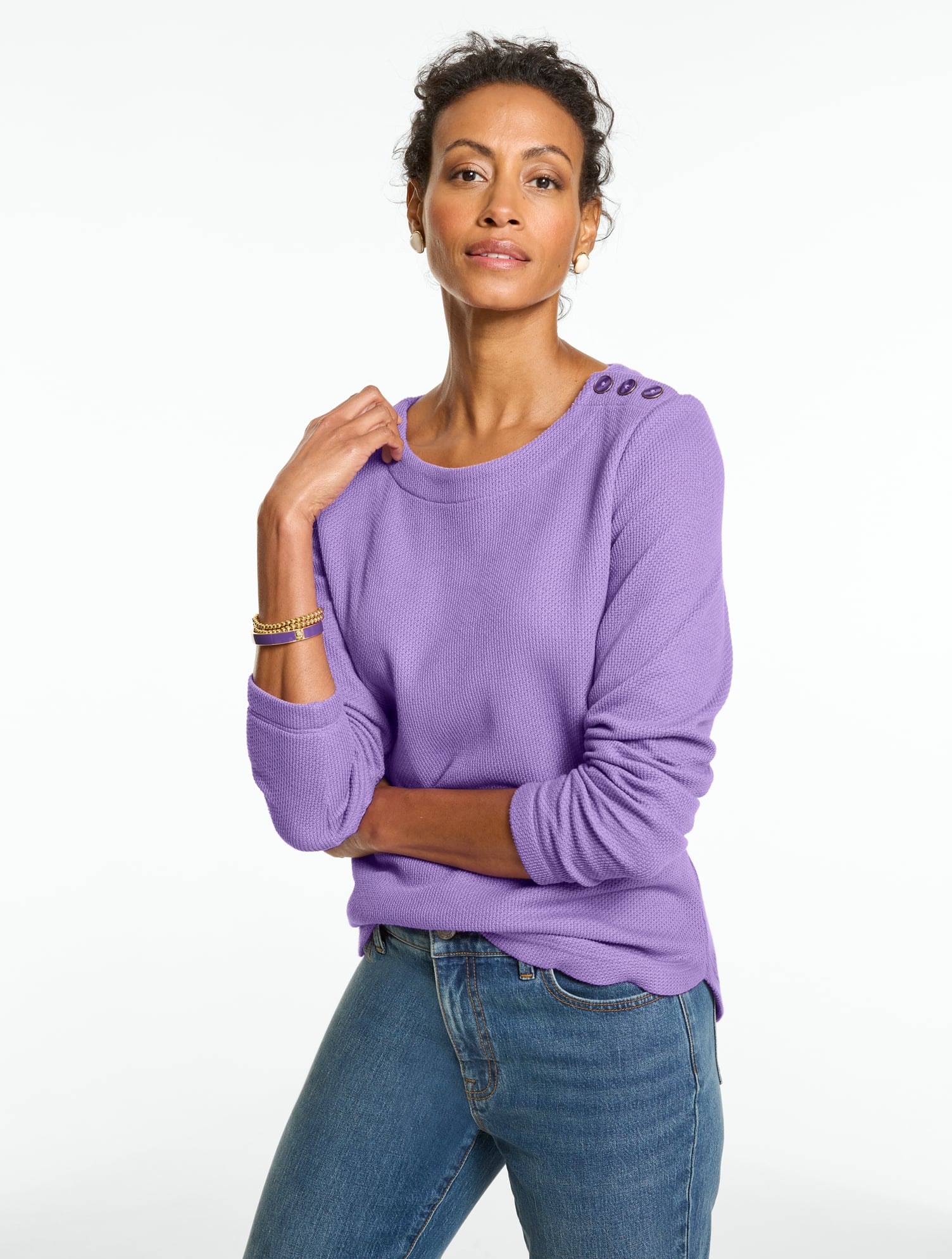 Button Shoulder Crewneck Pullover - thumbnail 7