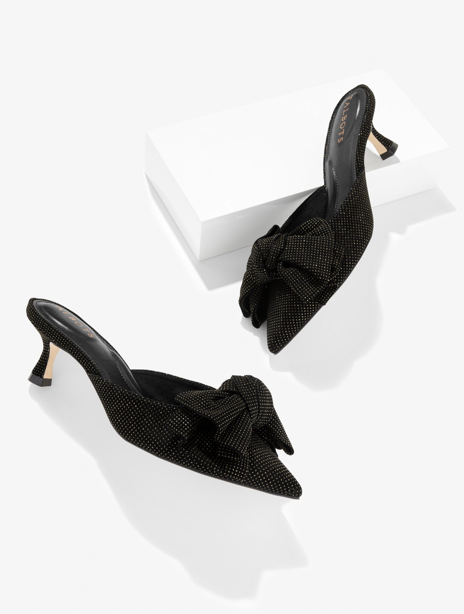 Talbots Ember Bow Crystal Leather Mules - Black - 11m