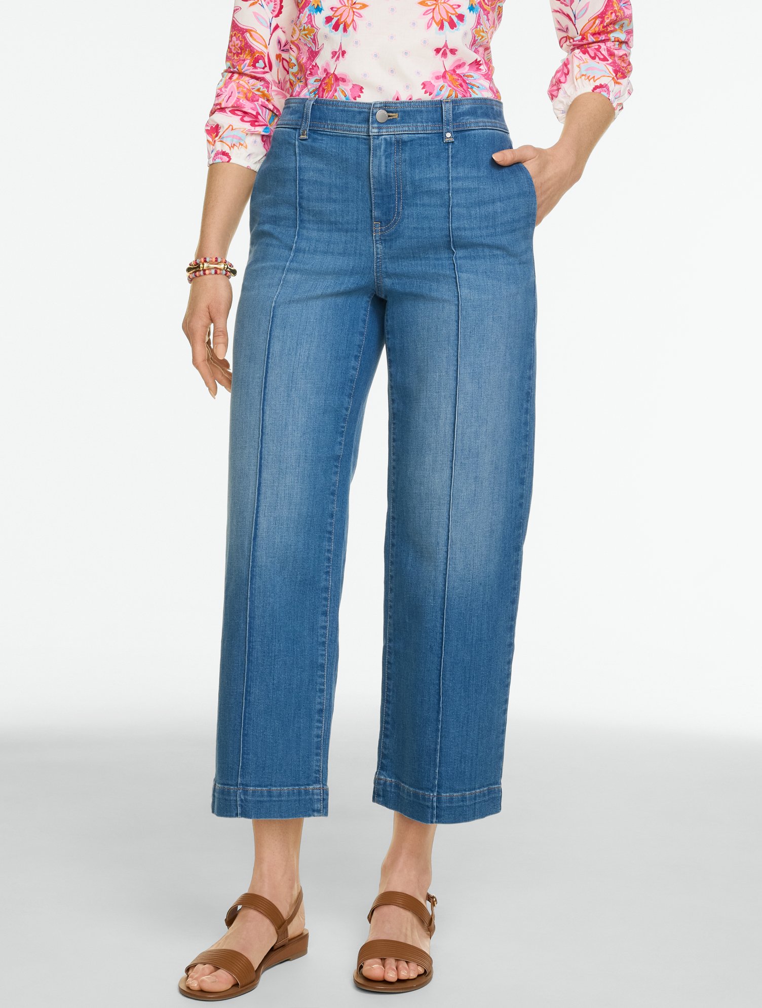 Wide Crop High Waist Lightweight Jeans - Freeport Wash