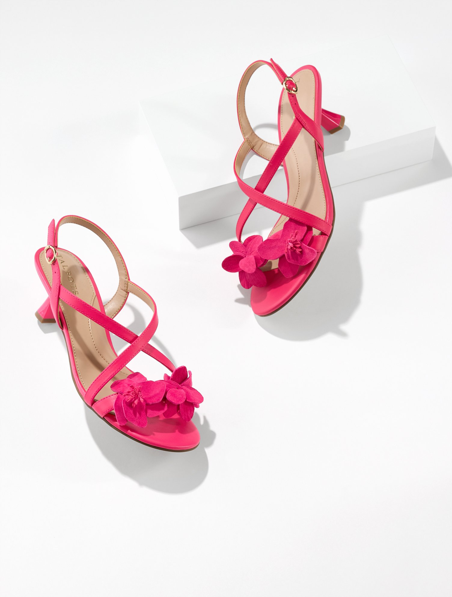 Dottie Flower Nappa Suede Kitten Heel Sandals