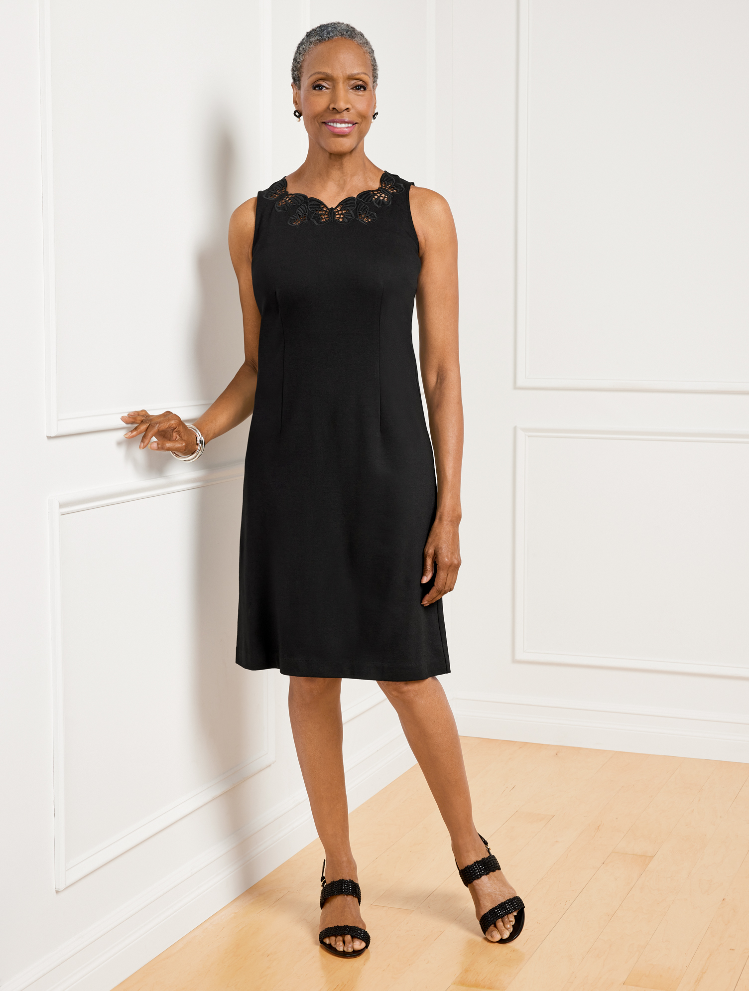 Talbots Petite - Embroidered Butterfly Ponte Dress - Black - 10