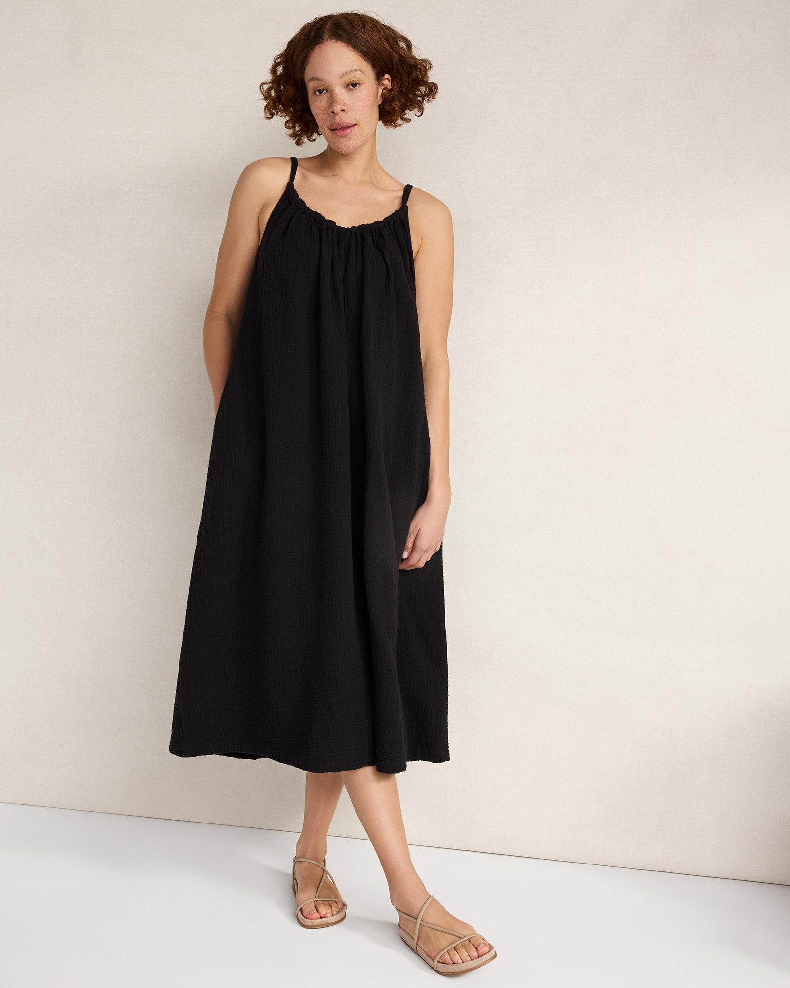 Textured Cotton Gauze Flowy Midi Dress