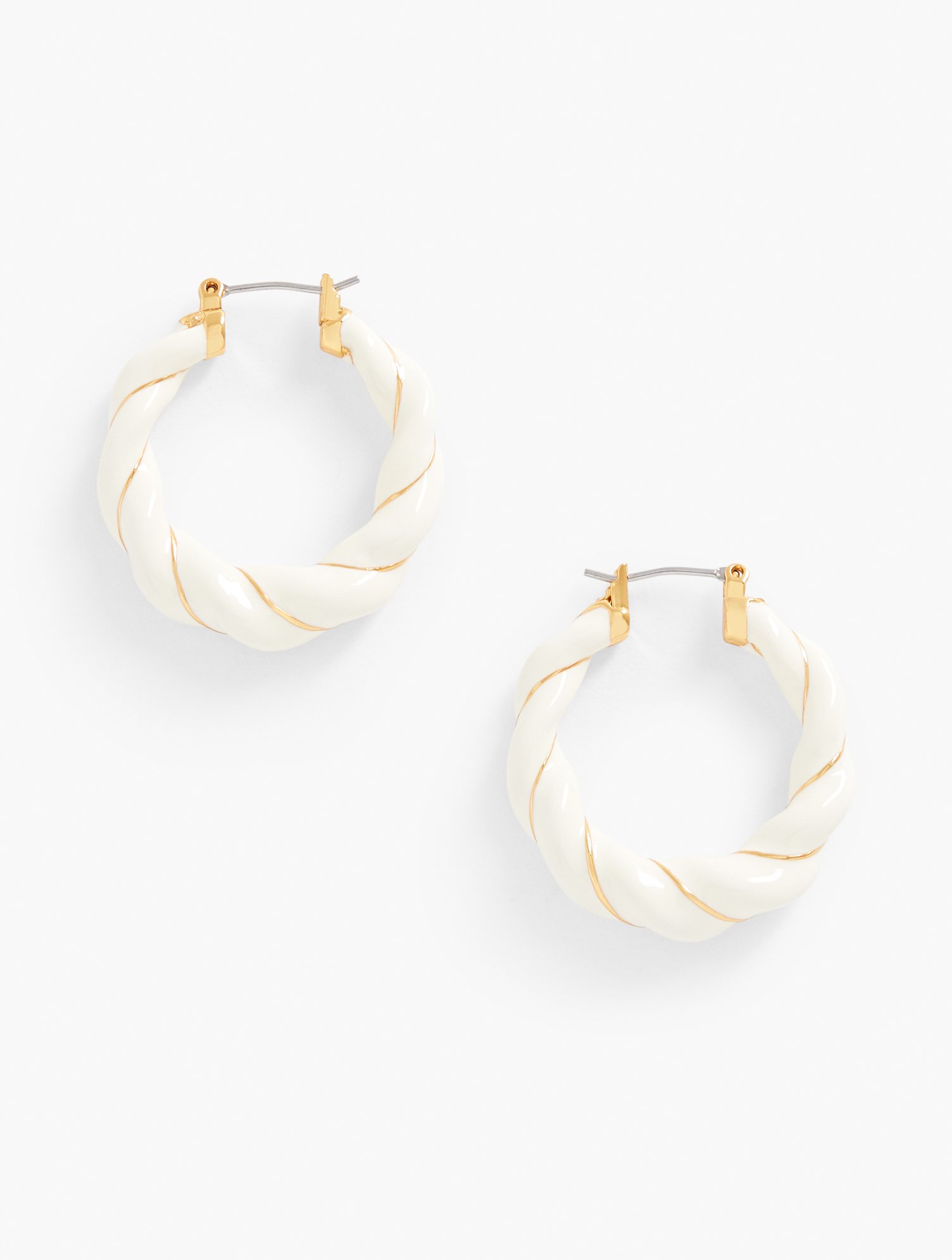 Talbots Twisted Enamel Hoop Earrings - Ivory/gold - 001  In White