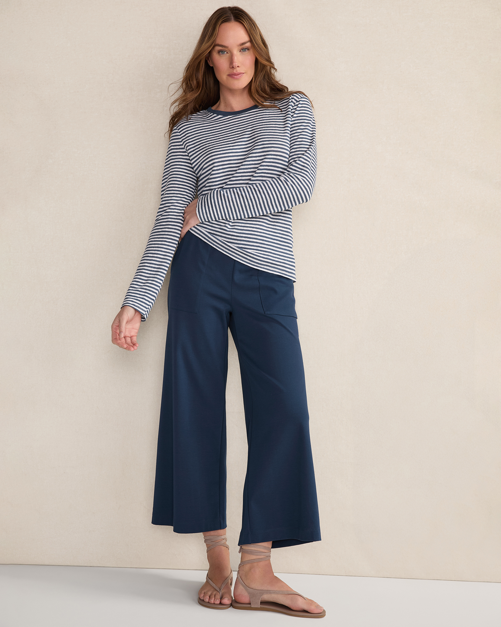 Linen Stripe Long Sleeve Crewneck Tee