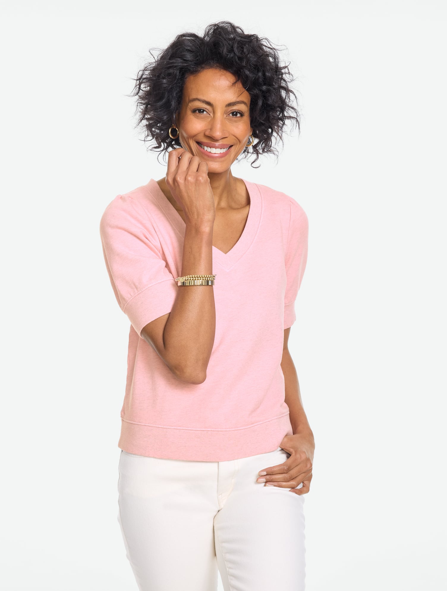 Short Sleeve V-Neck Sweatshirt
